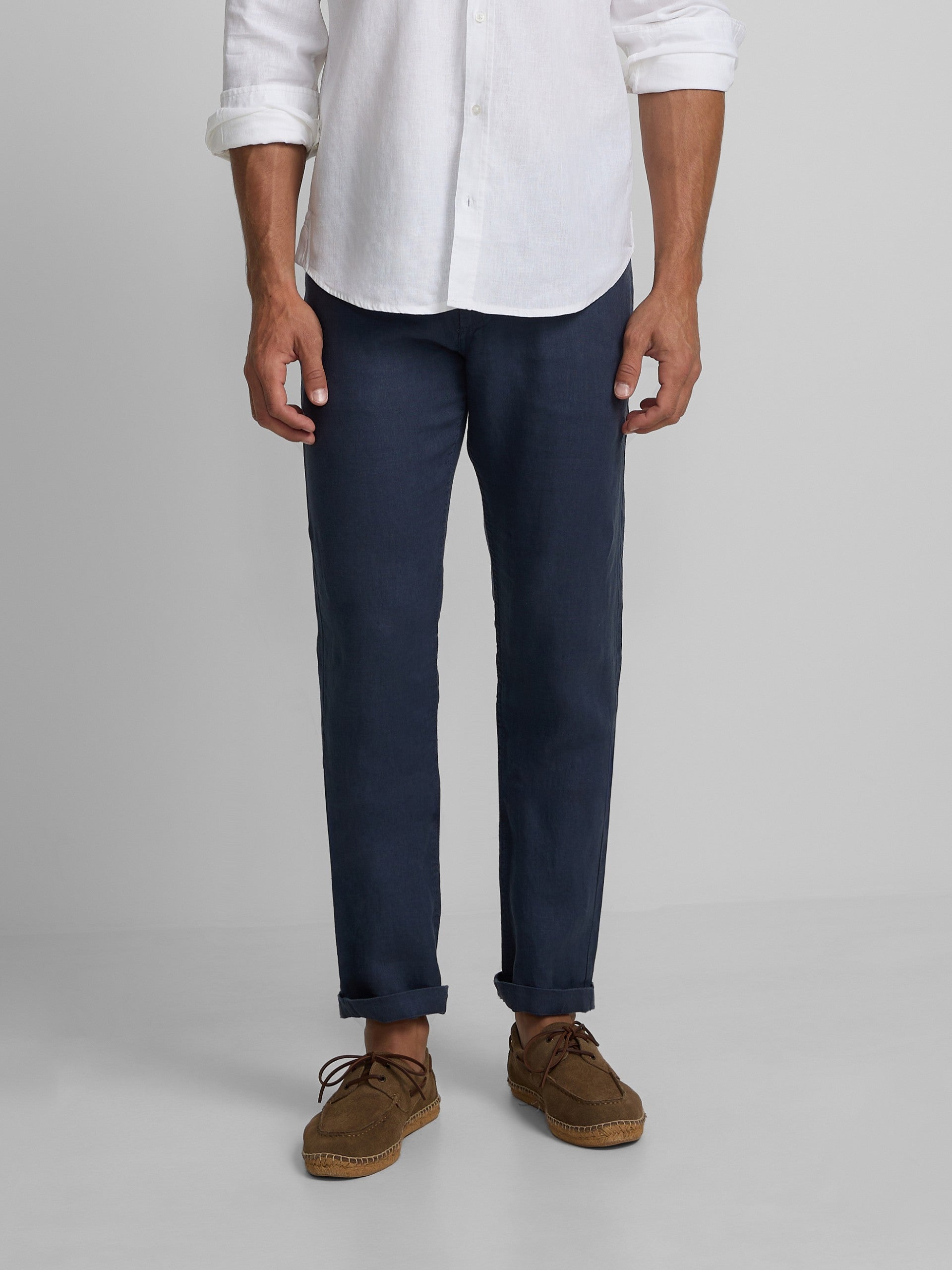 Pantalon sport cinco bolsillos lino azul indigo