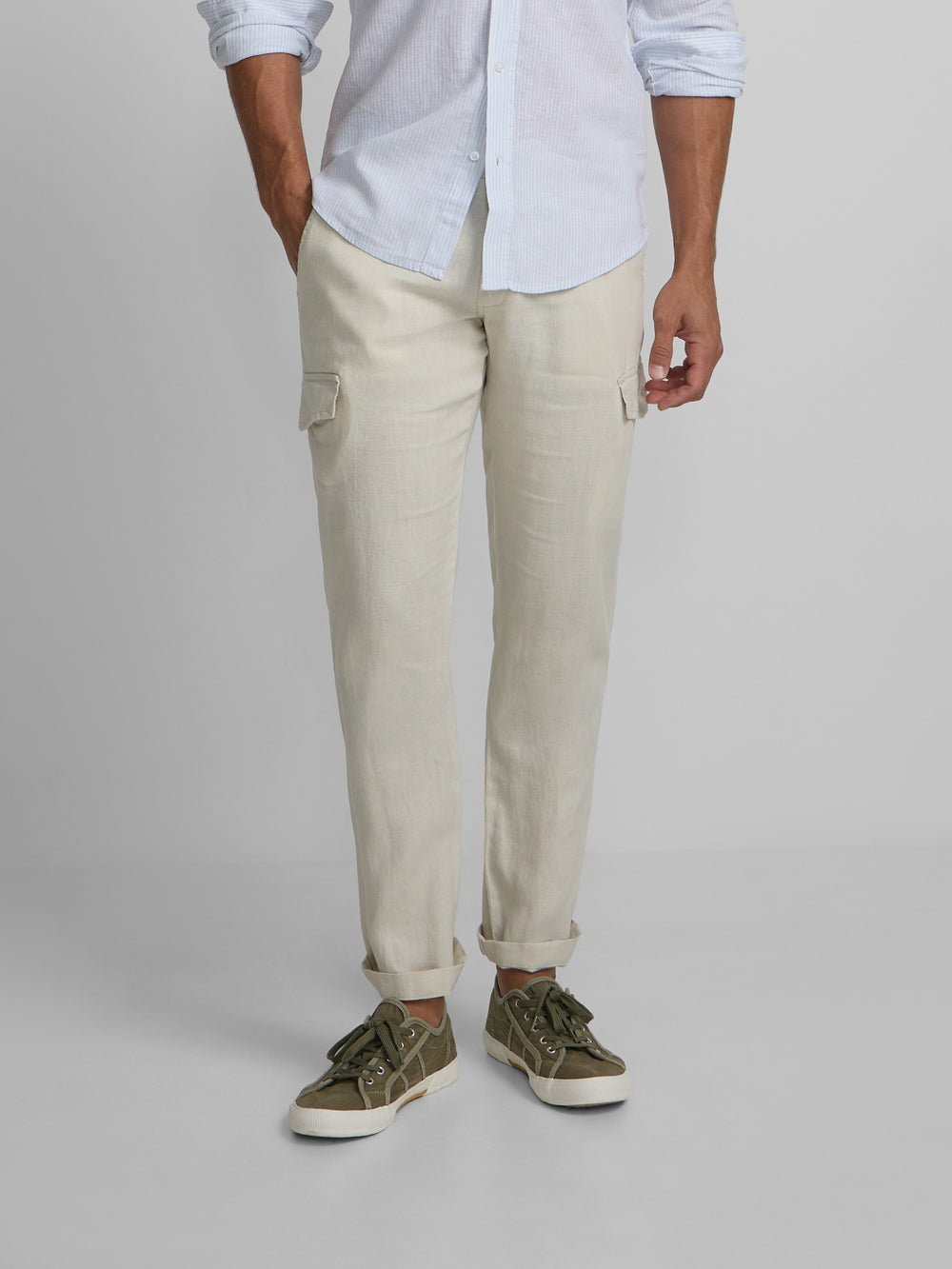 Pantalon sport cargo lino piedra