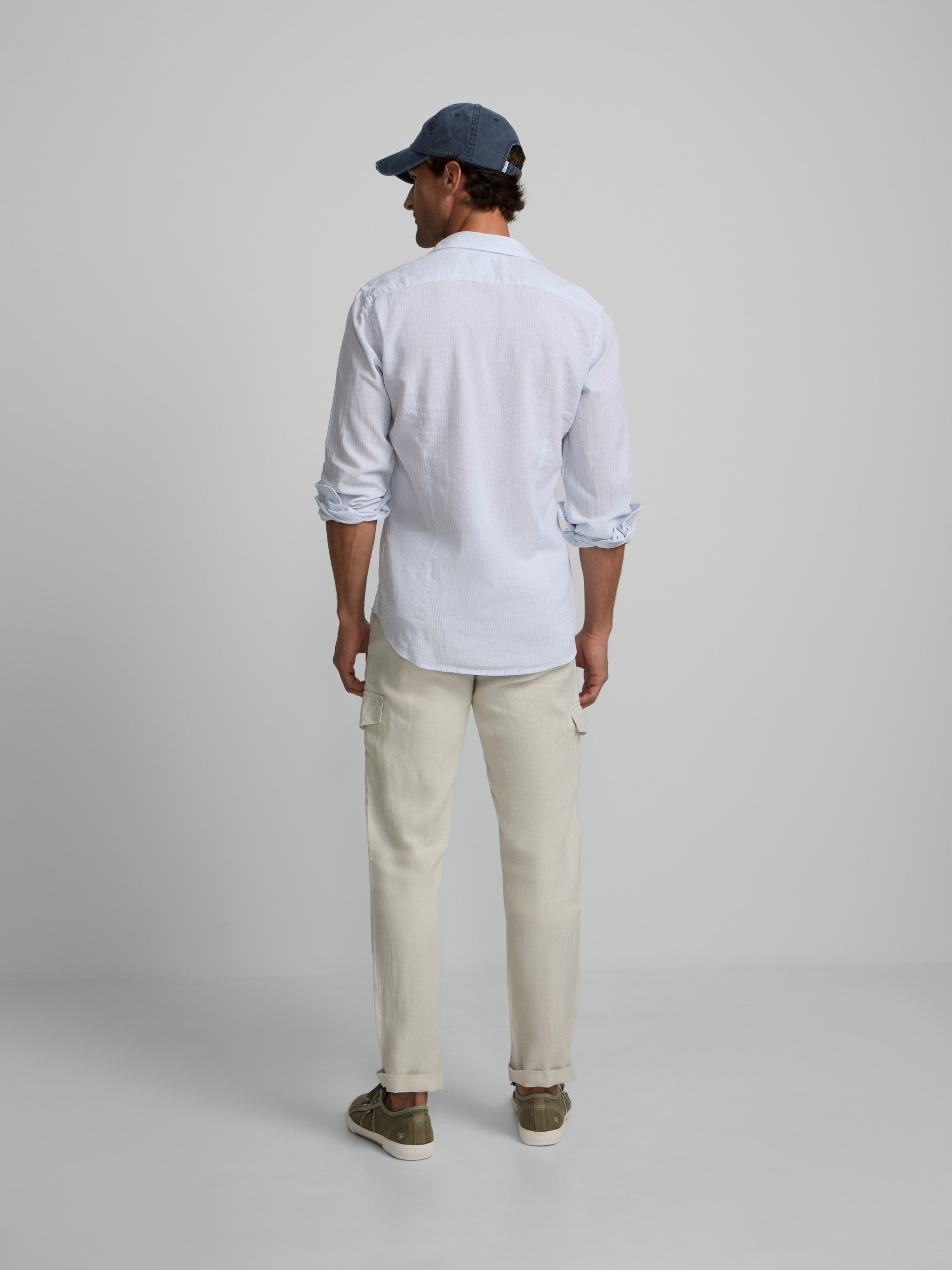 Stone linen cargo sport trousers