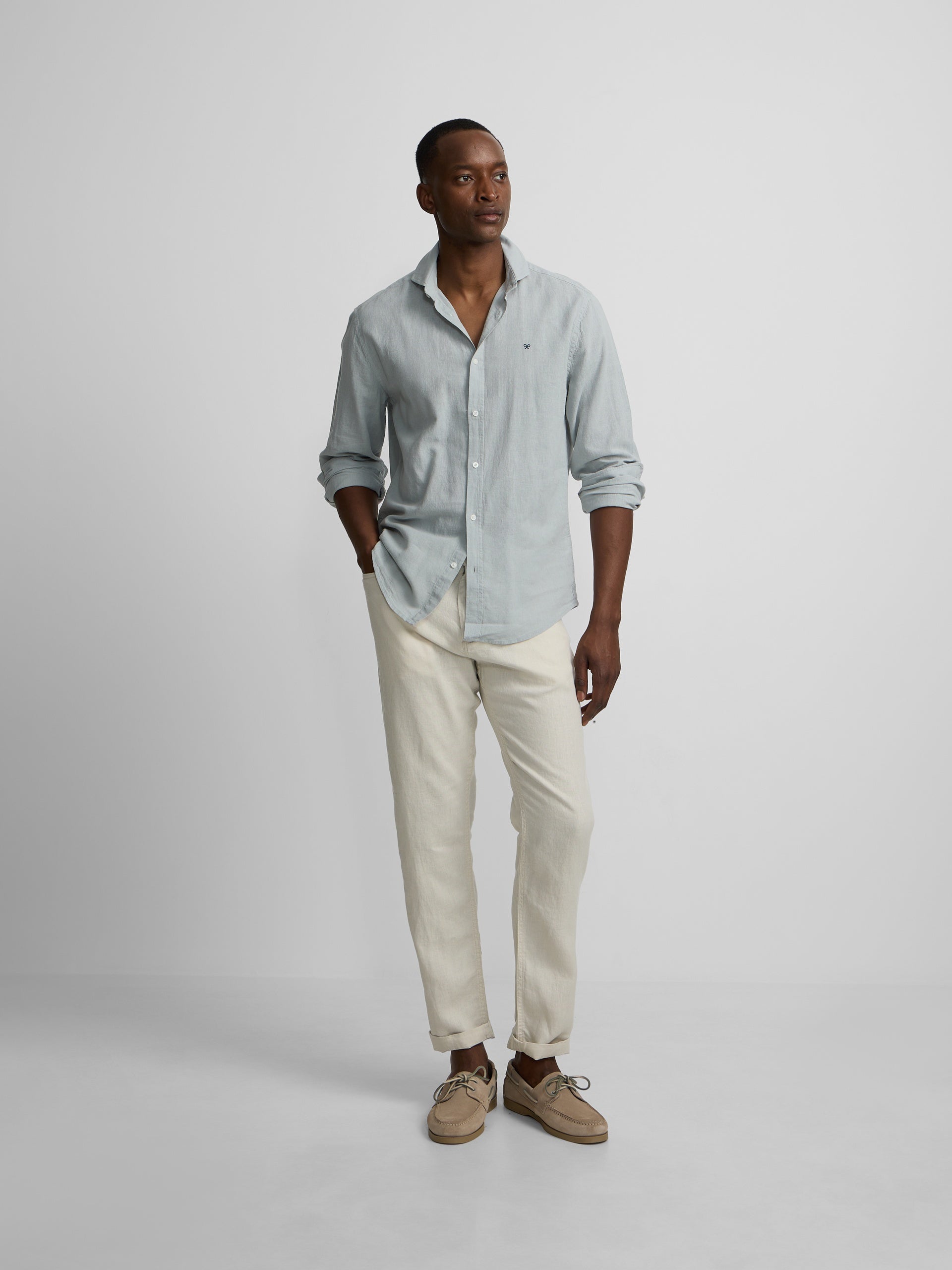 Pantalon sport cinco bolsillos lino piedra