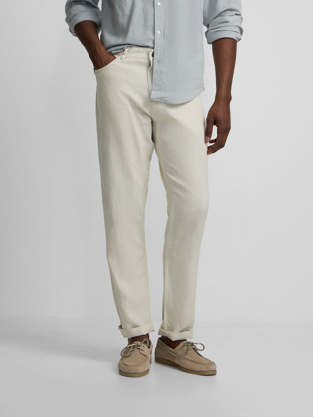 Pantalon sport cinco bolsillos lino piedra