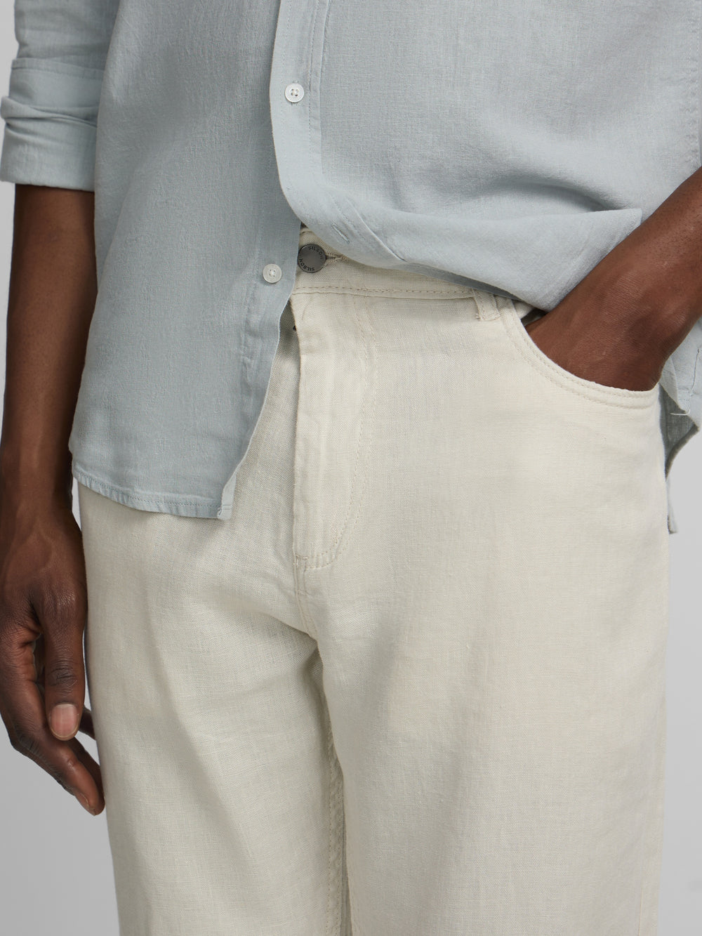 Pantalon sport cinco bolsillos lino piedra