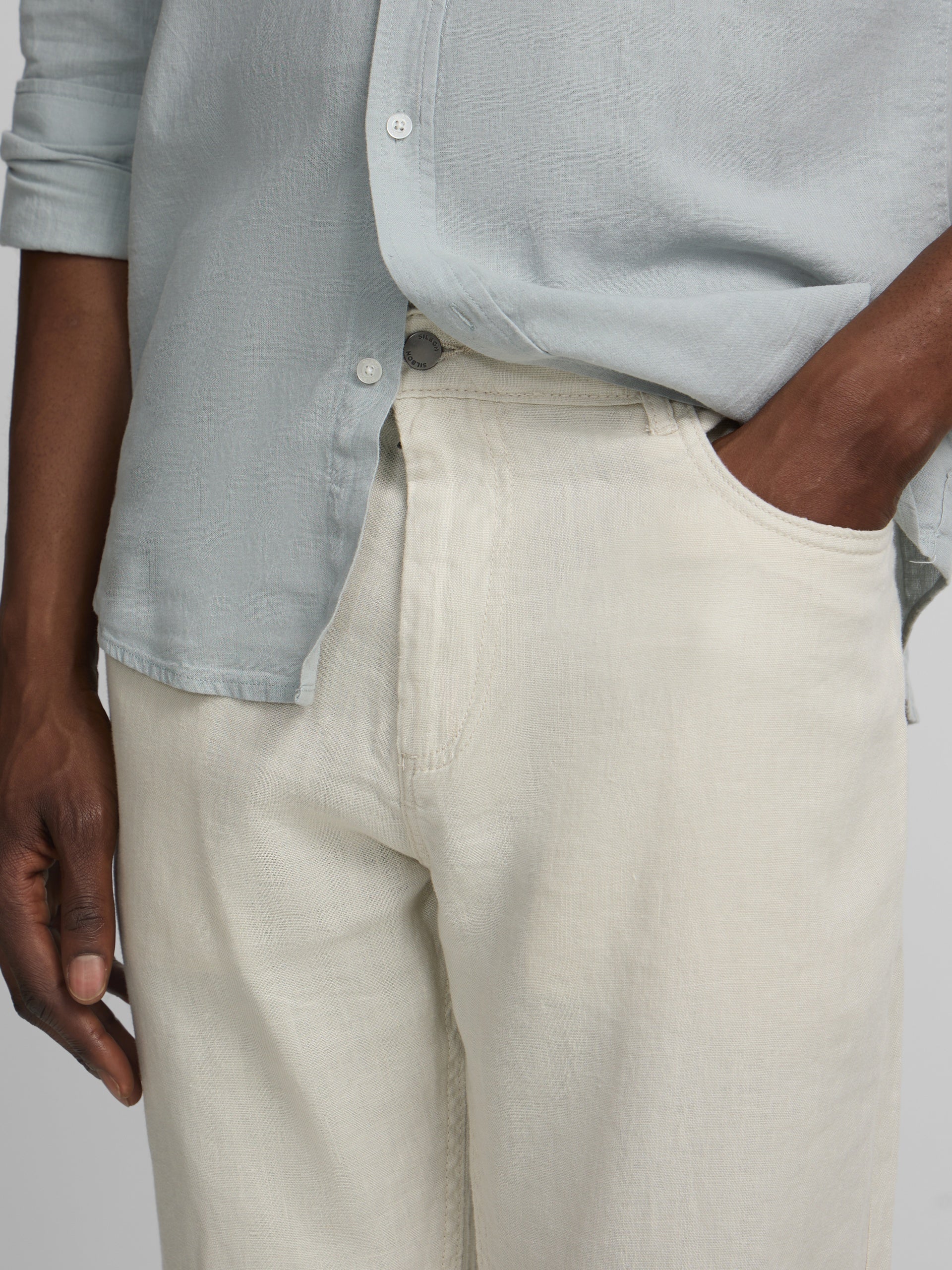 Pantalon sport cinco bolsillos lino piedra