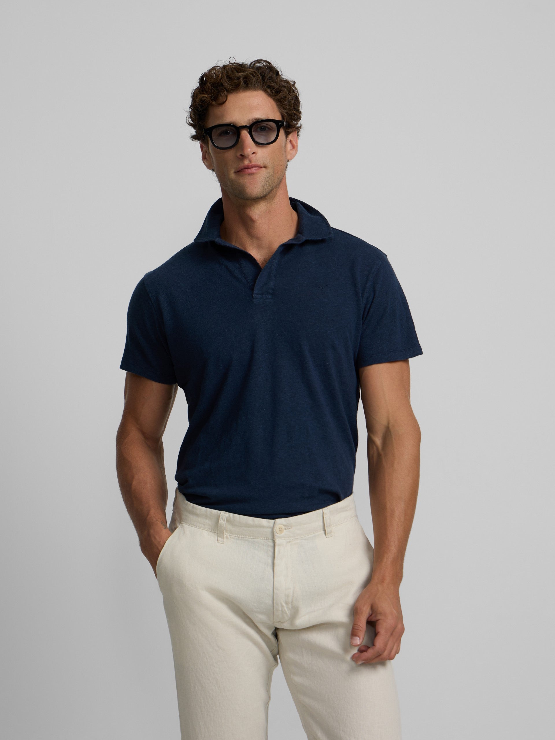 Polo lino azul marino