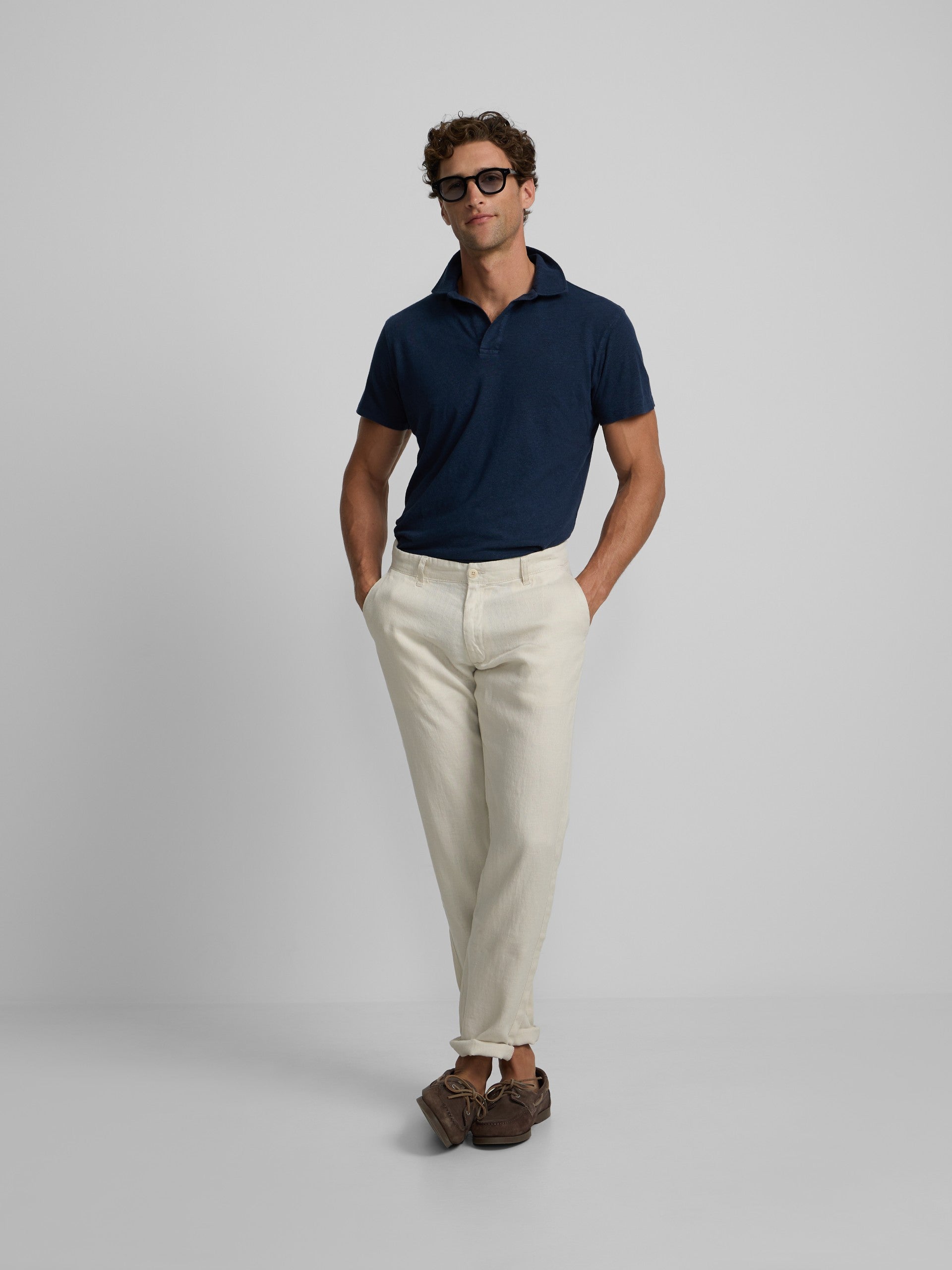 Polo lino azul marino