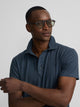 Navy blue long placket linen polo