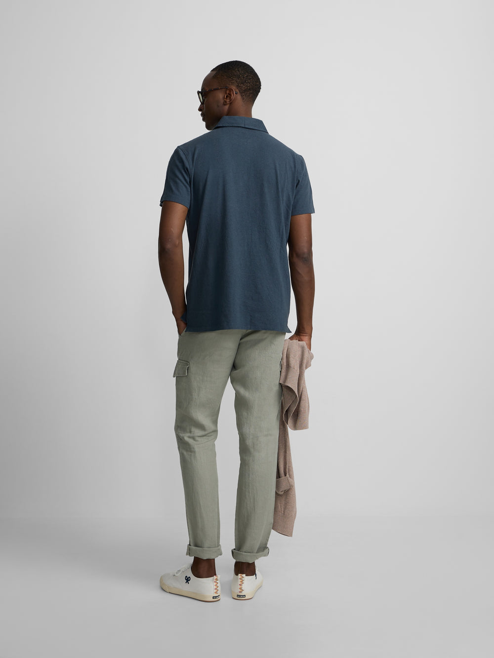Polo lino tapeta larga azul marino