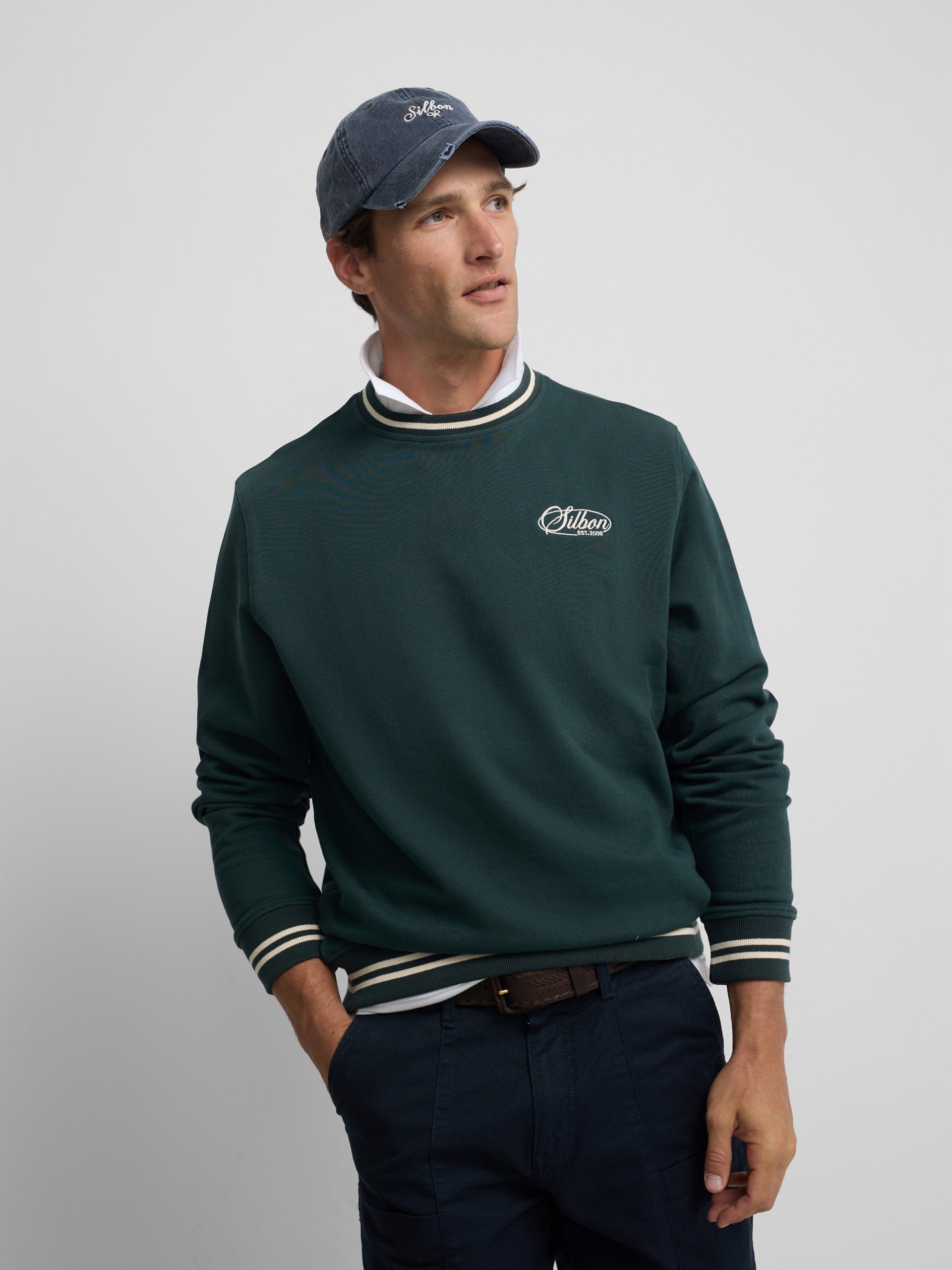 Sudadera ribs retro verde oscuro