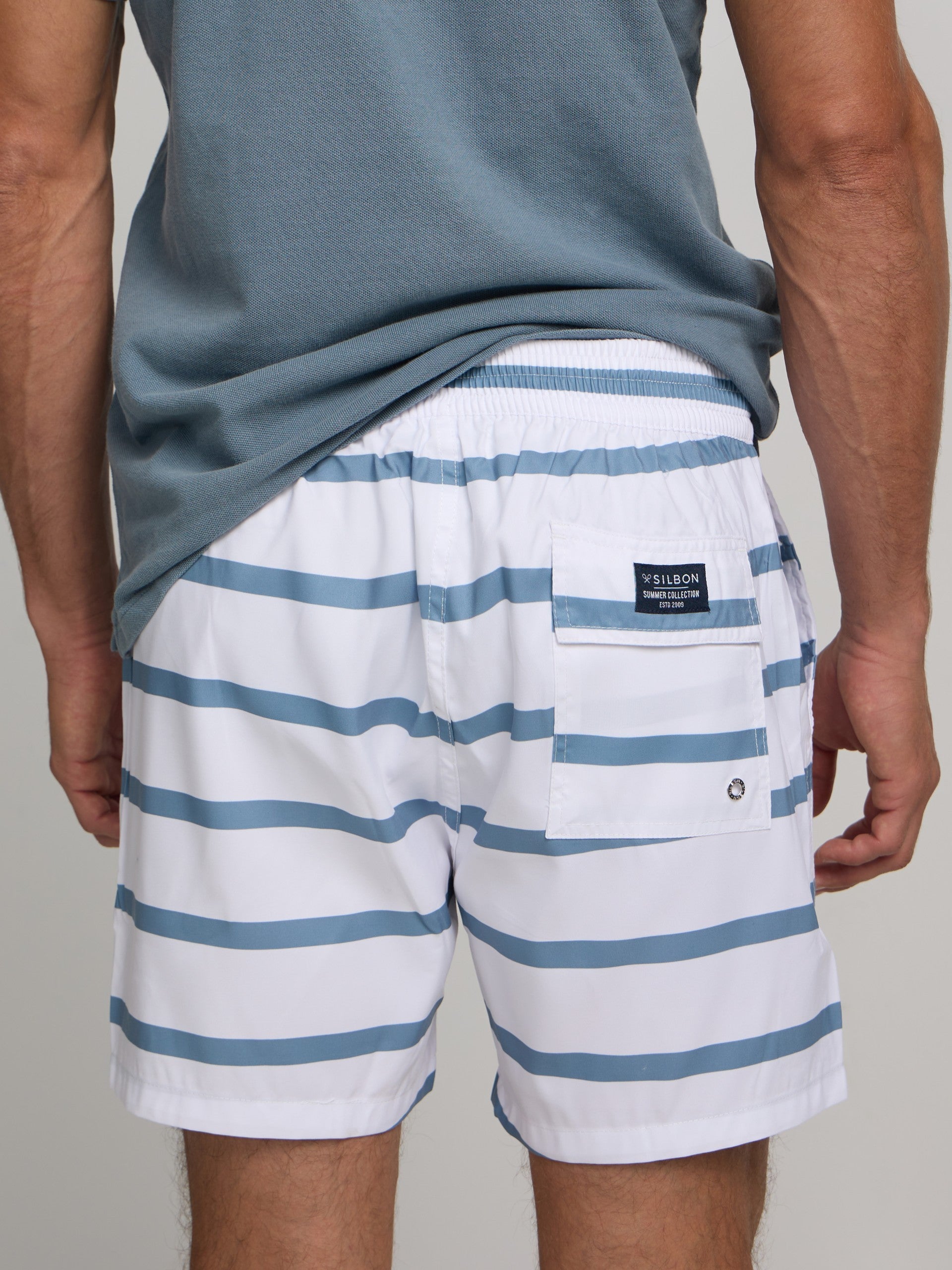 White horizontal striped surfer swimsuit