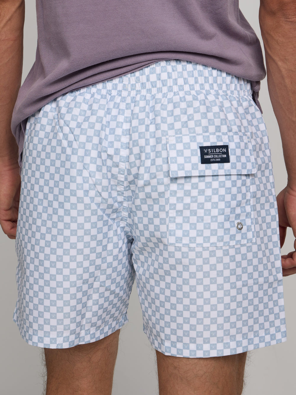Maillot de bain à petits carreaux bleu clair