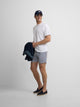 Geometric Navy Blue Racket Swim Shorts