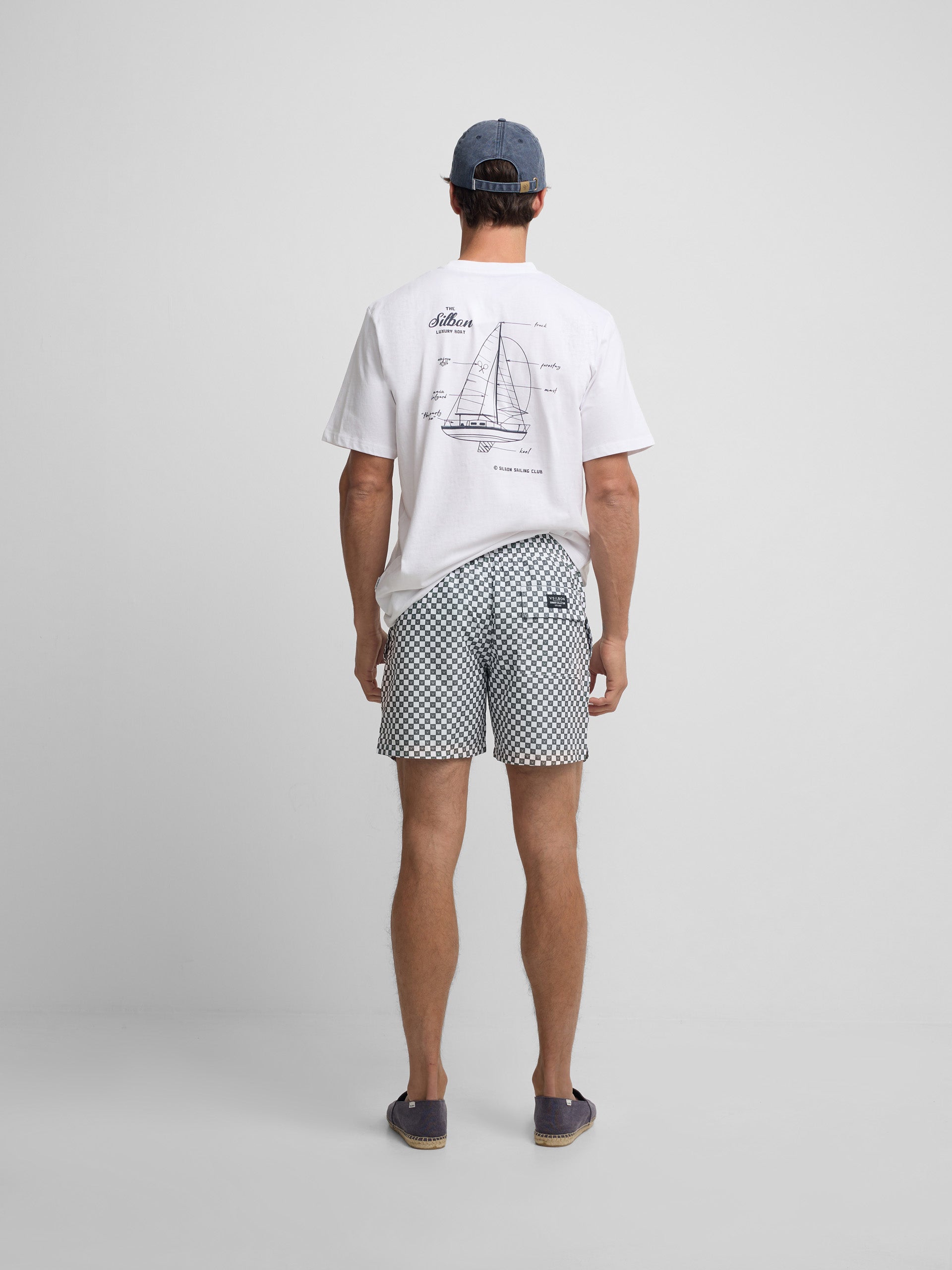 Green mini-check swim shorts