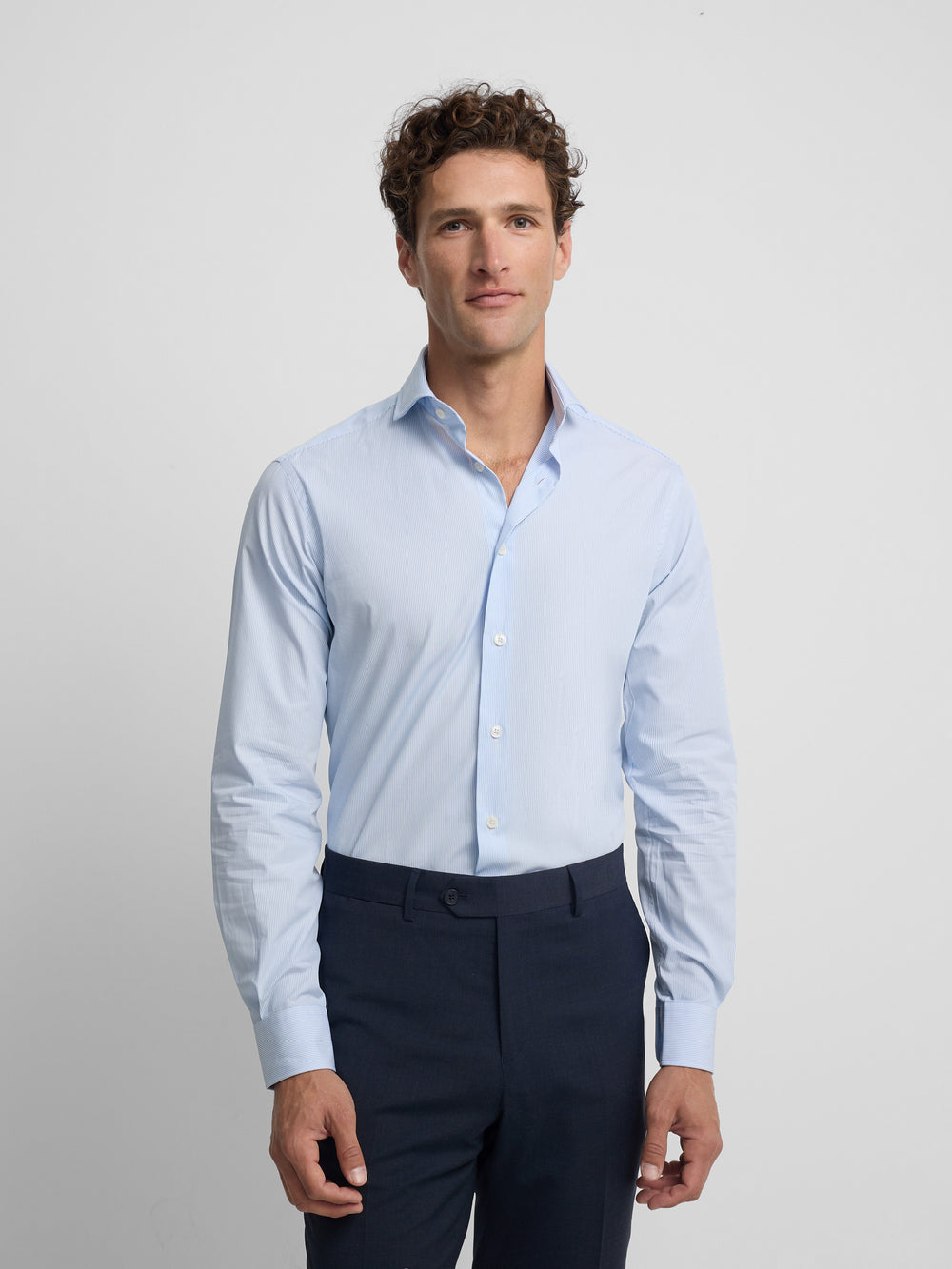 Light blue fine striped dress shirt