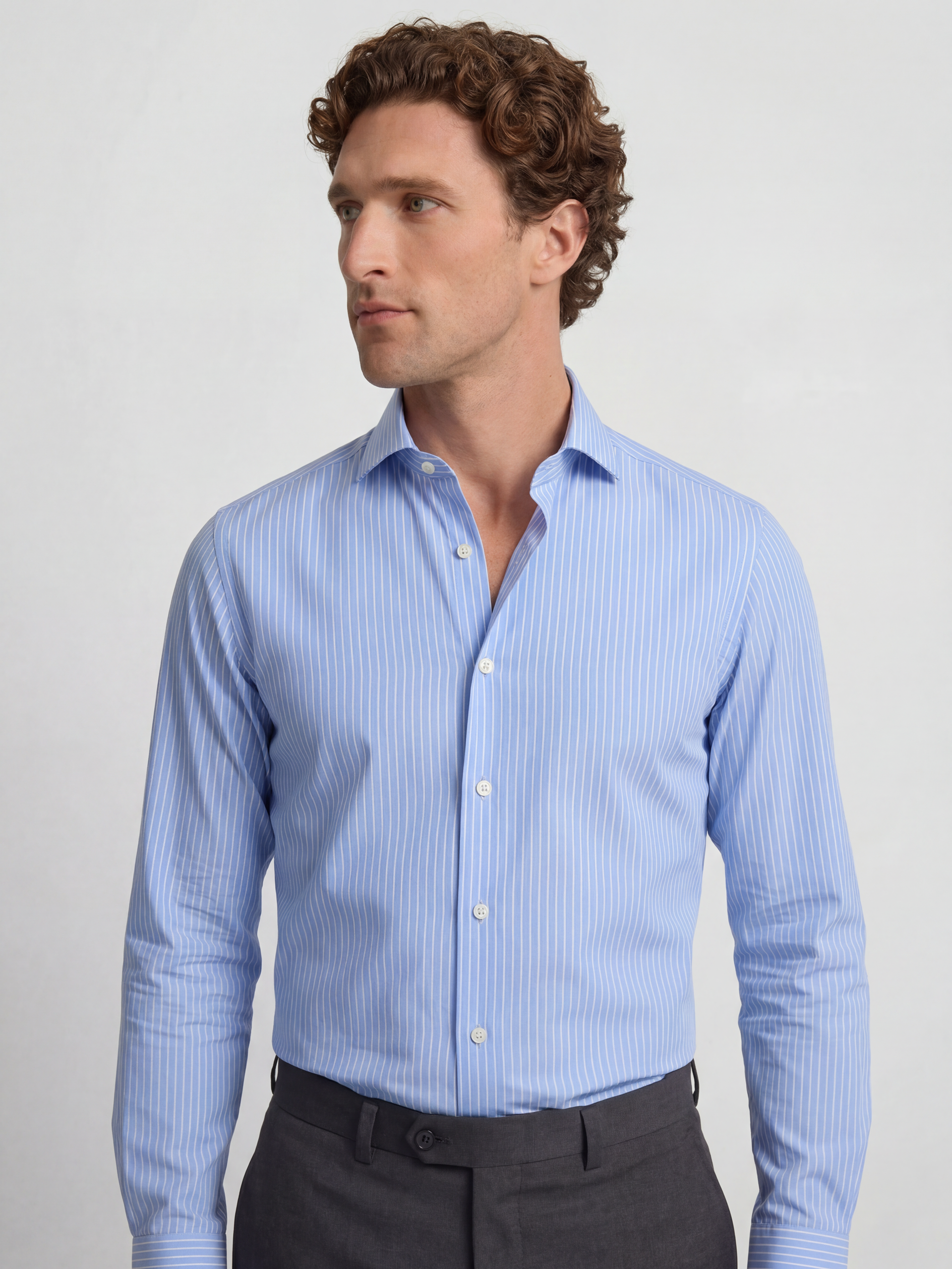 Chemise habillée à rayures bleu moyen