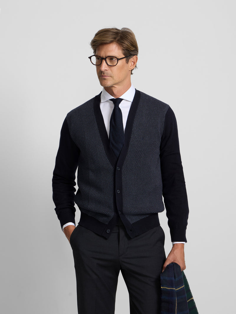 Cardigan espinha de peixe business azul-marinho