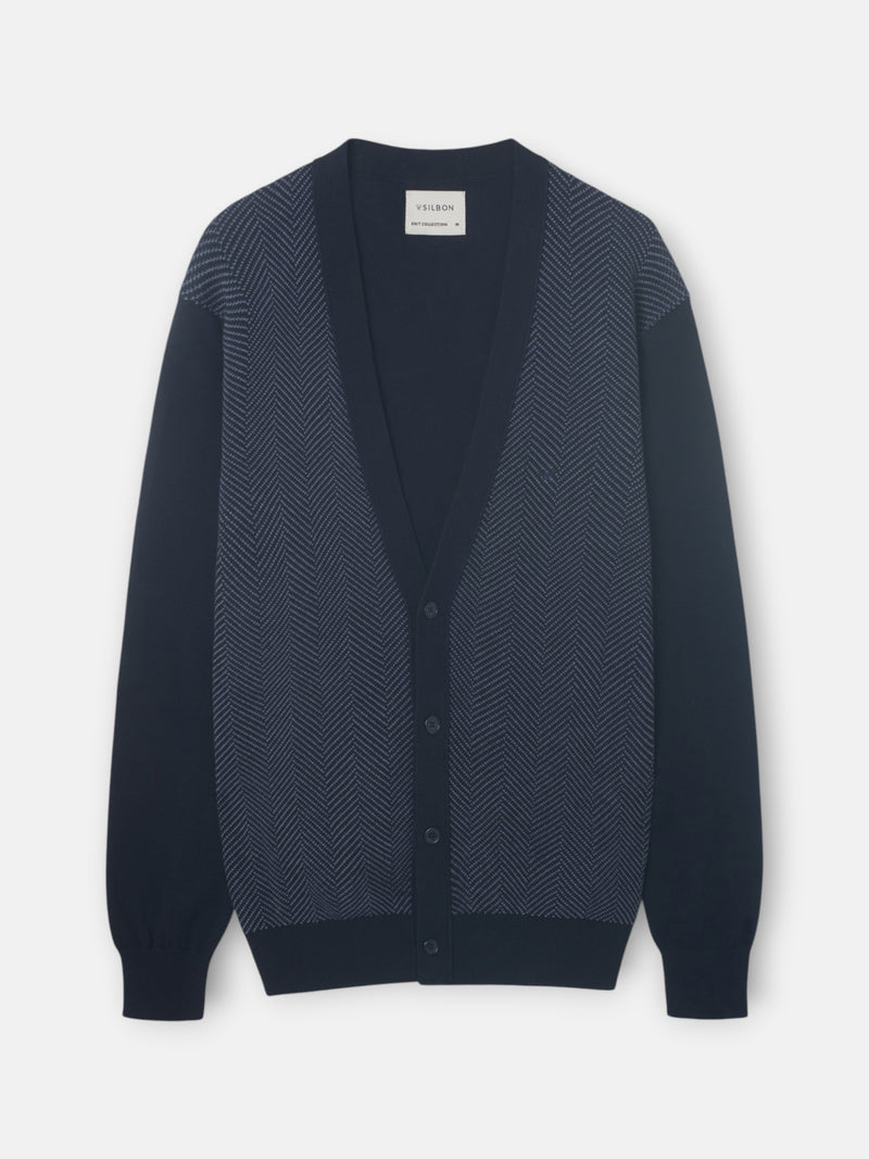 Cardigan espinha de peixe business azul-marinho