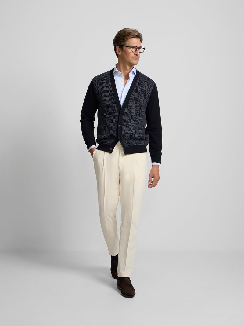 Cardigan espinha de peixe business azul-marinho