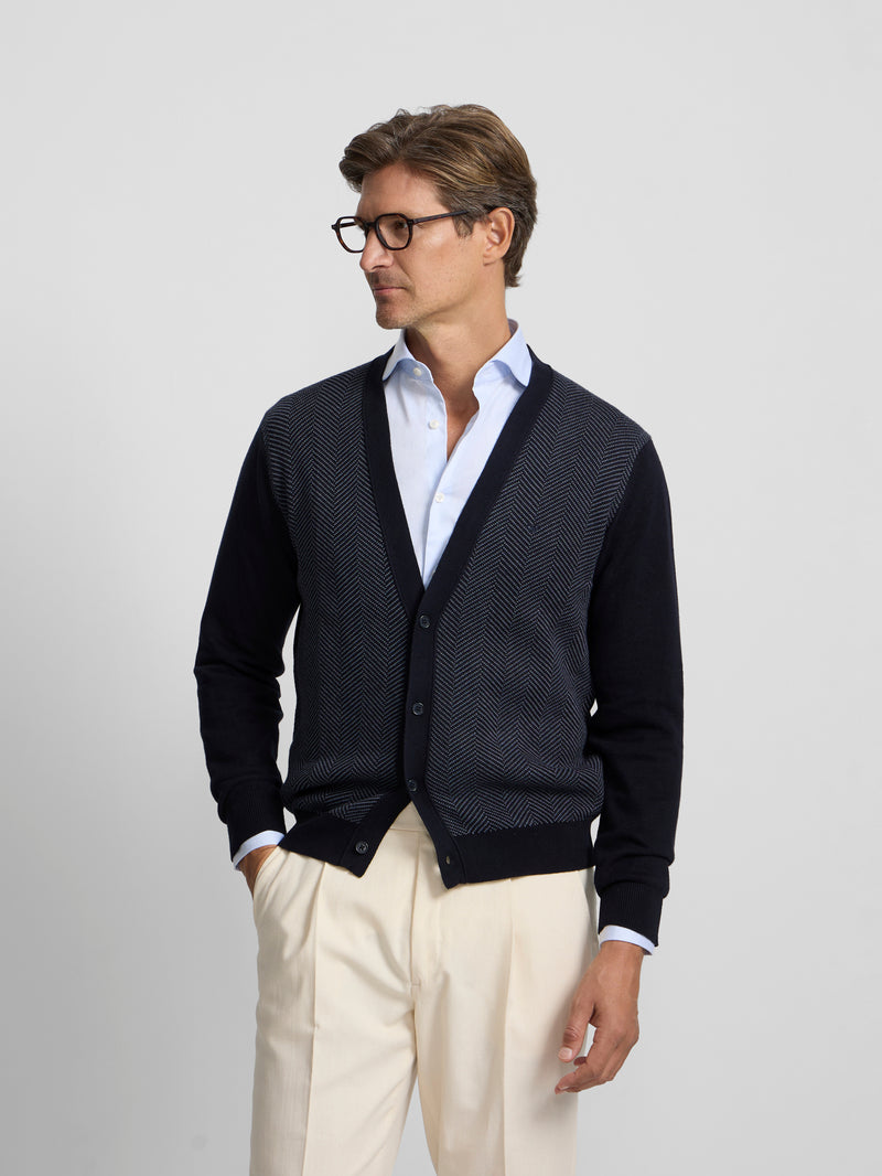 Cardigan espinha de peixe business azul-marinho