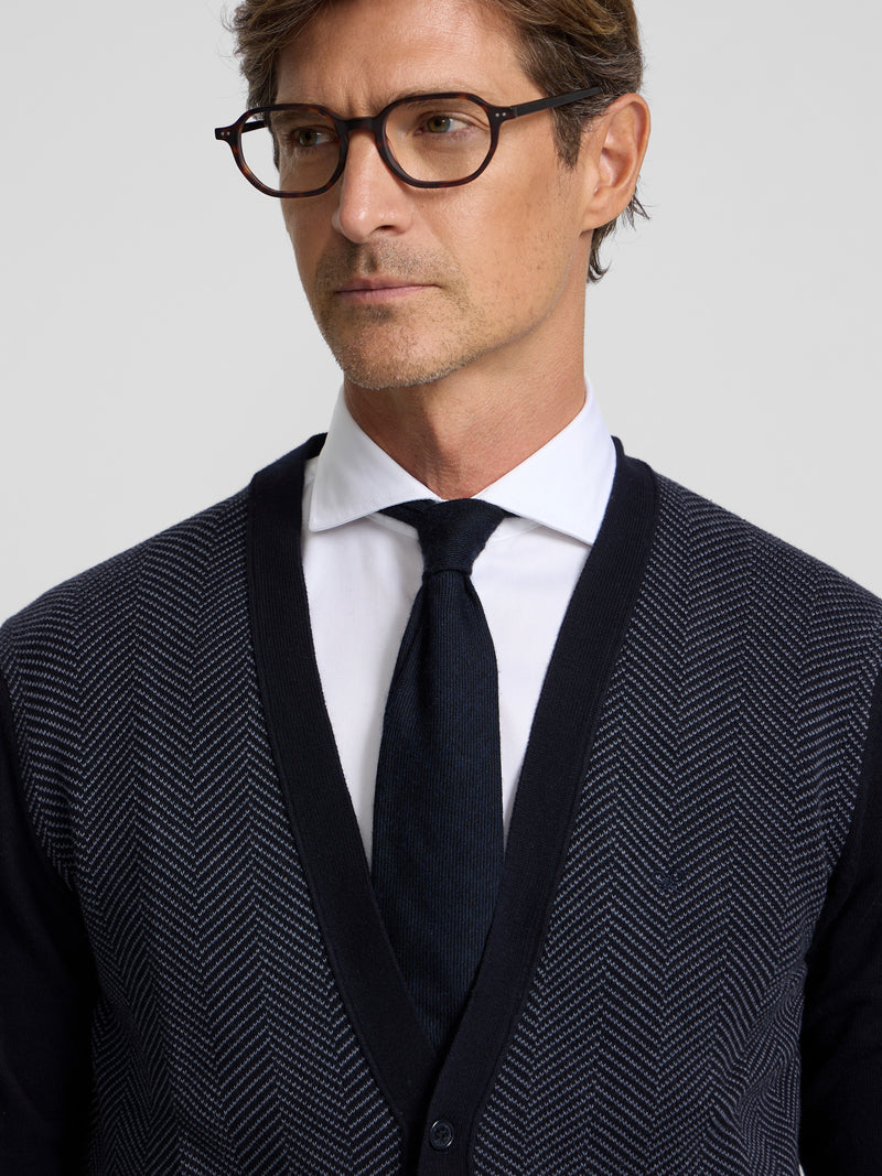 Cardigan espinha de peixe business azul-marinho
