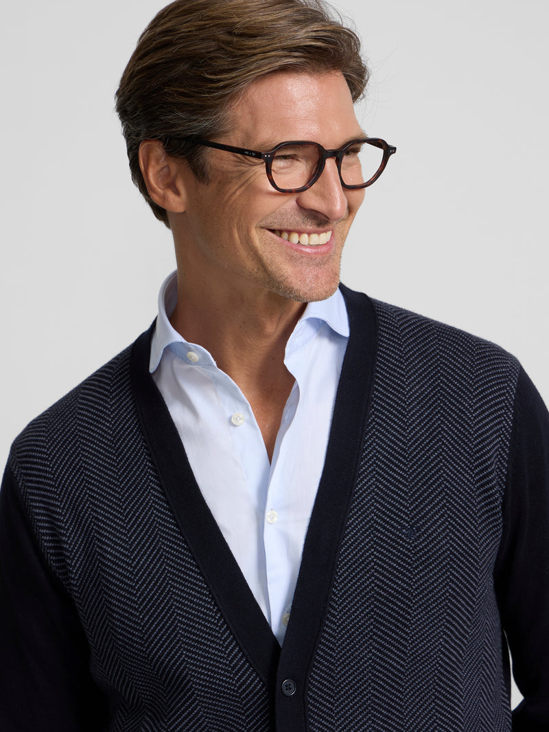 Cardigan espinha de peixe business azul-marinho