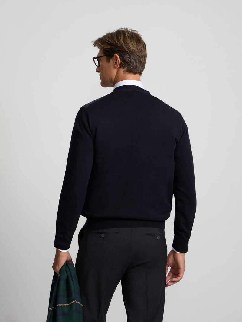Cardigan espinha de peixe business azul-marinho