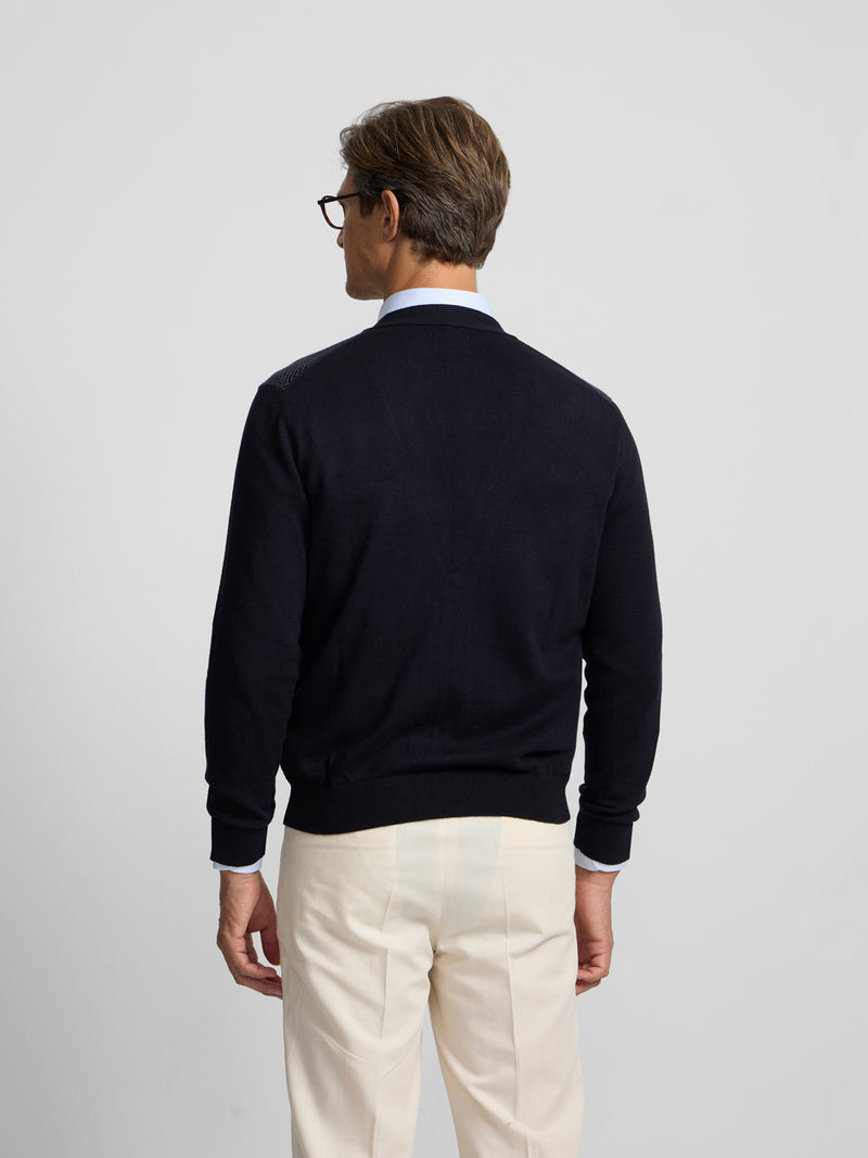 Cardigan espinha de peixe business azul-marinho