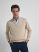 Pull col en V business beige