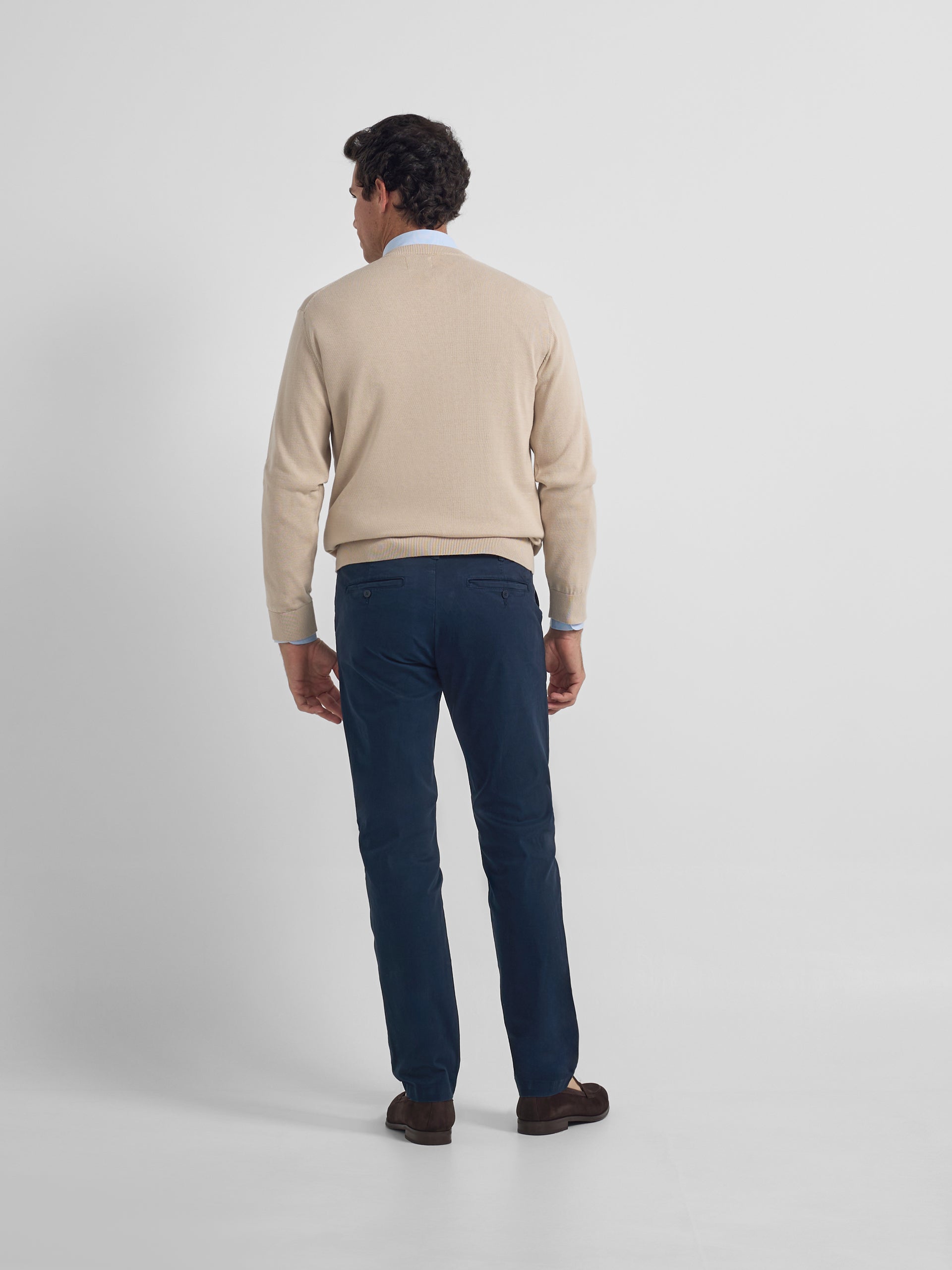 Pull col en V business beige