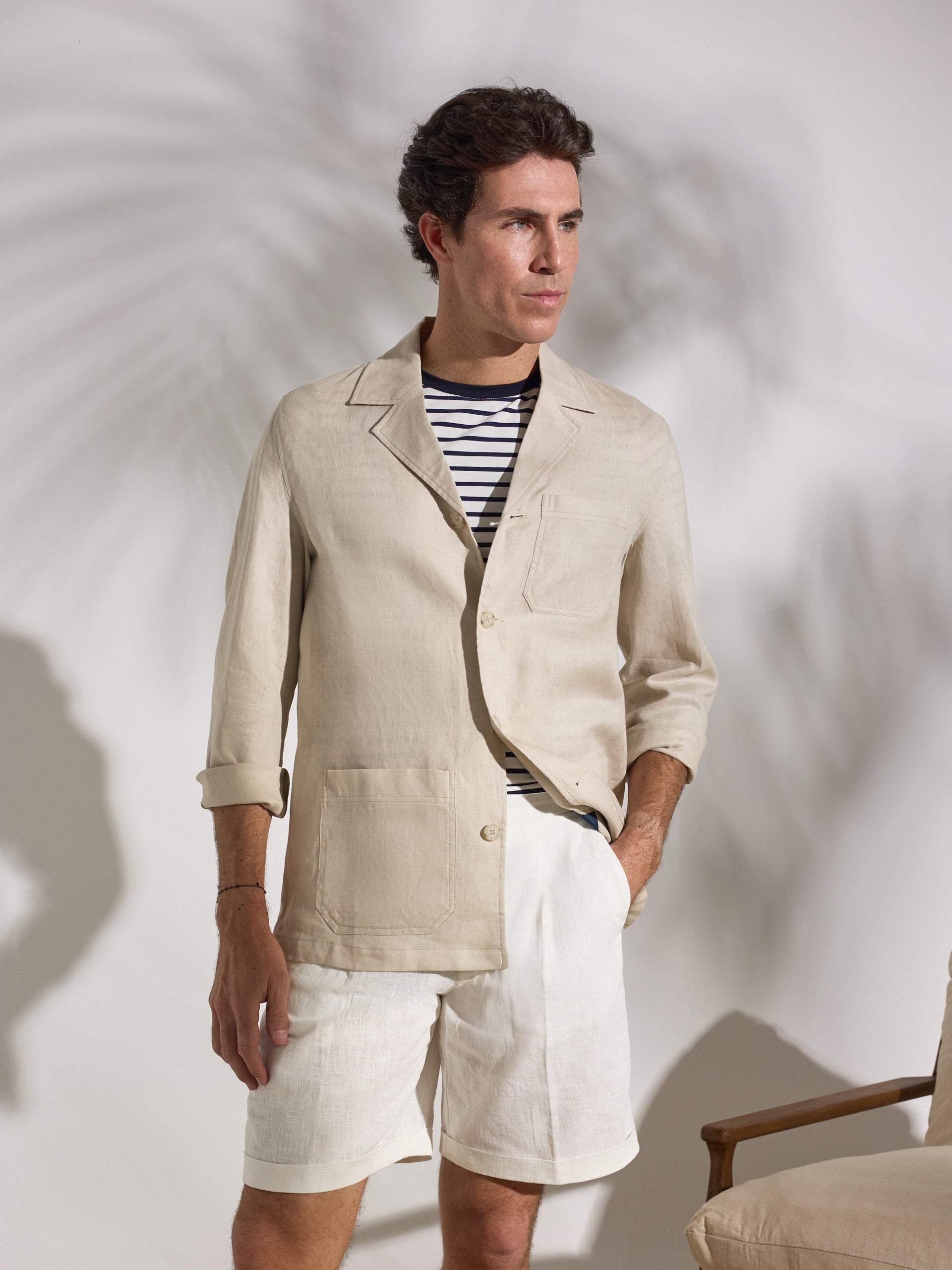 Surchemise unique en lin avec poches beige
