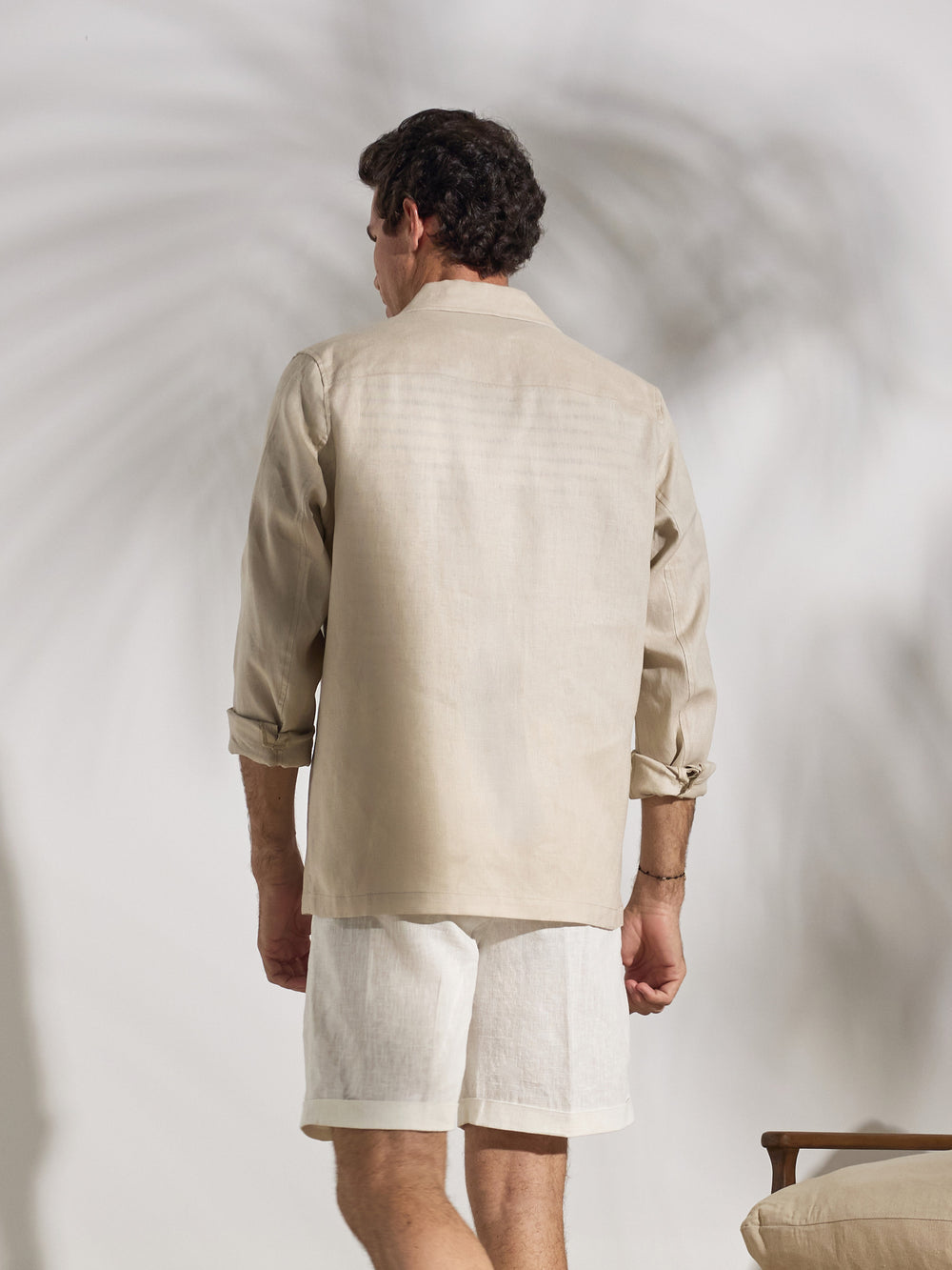 Sobrecamisa única linho bolsos bege
