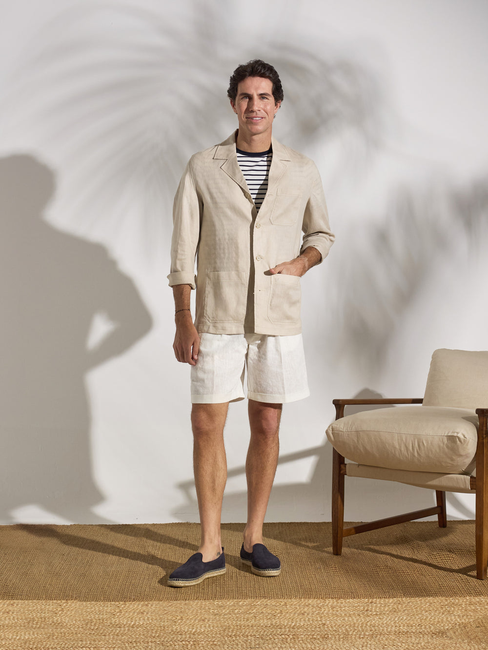 Sobrecamisa única linho bolsos bege