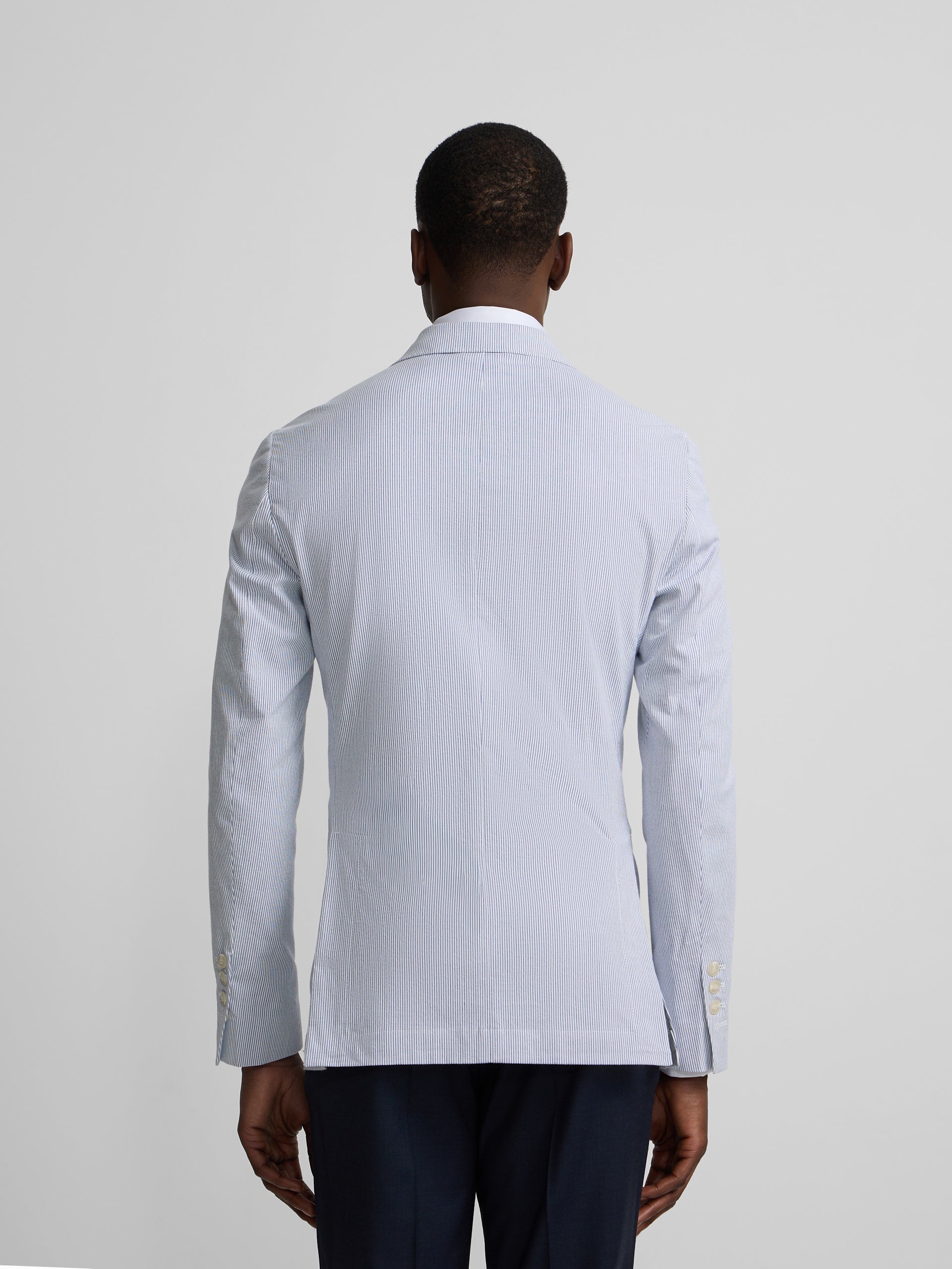 Blazer seersucker riscas azuis