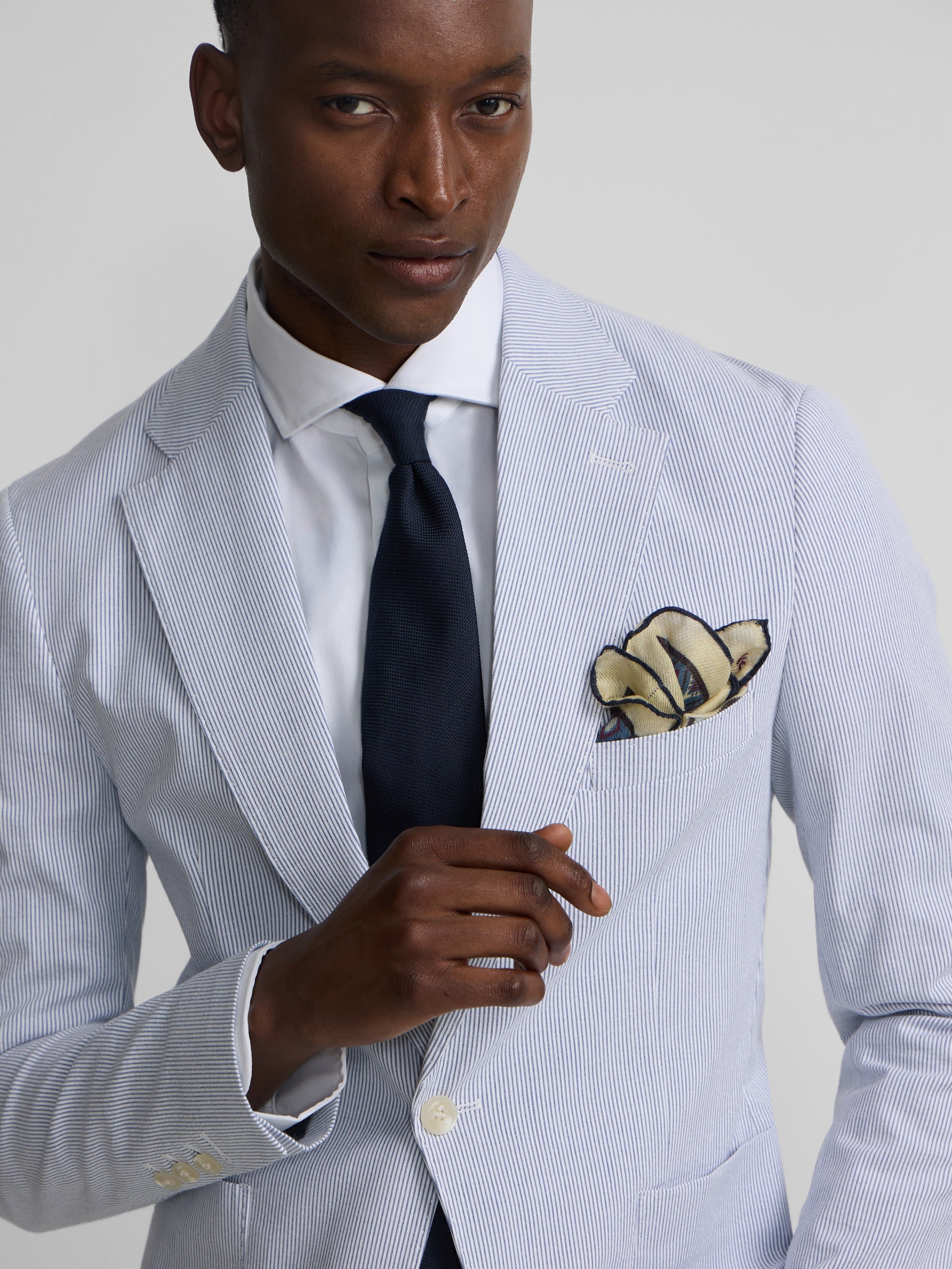 Blazer seersucker riscas azuis