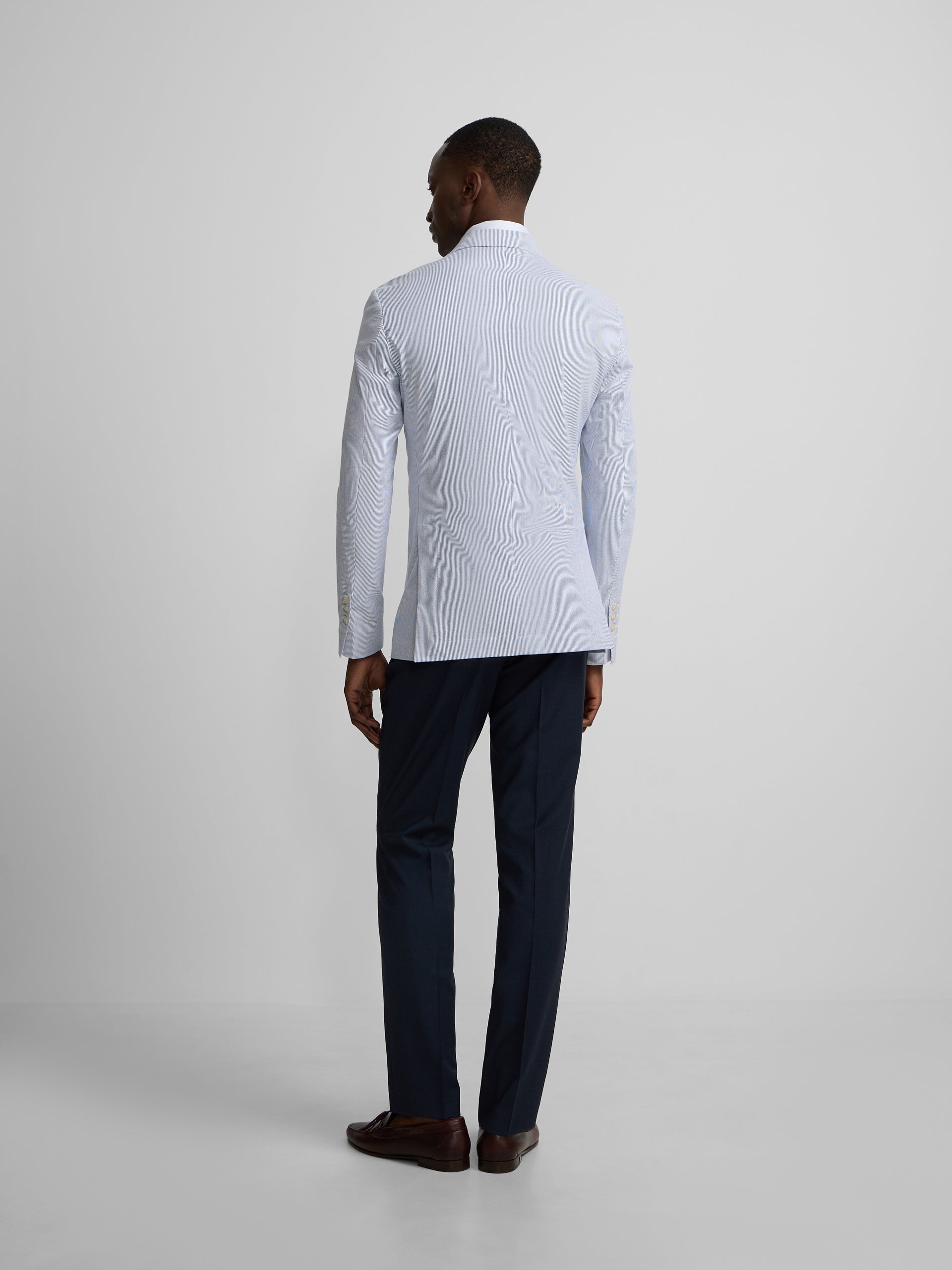 Blazer seersucker riscas azuis