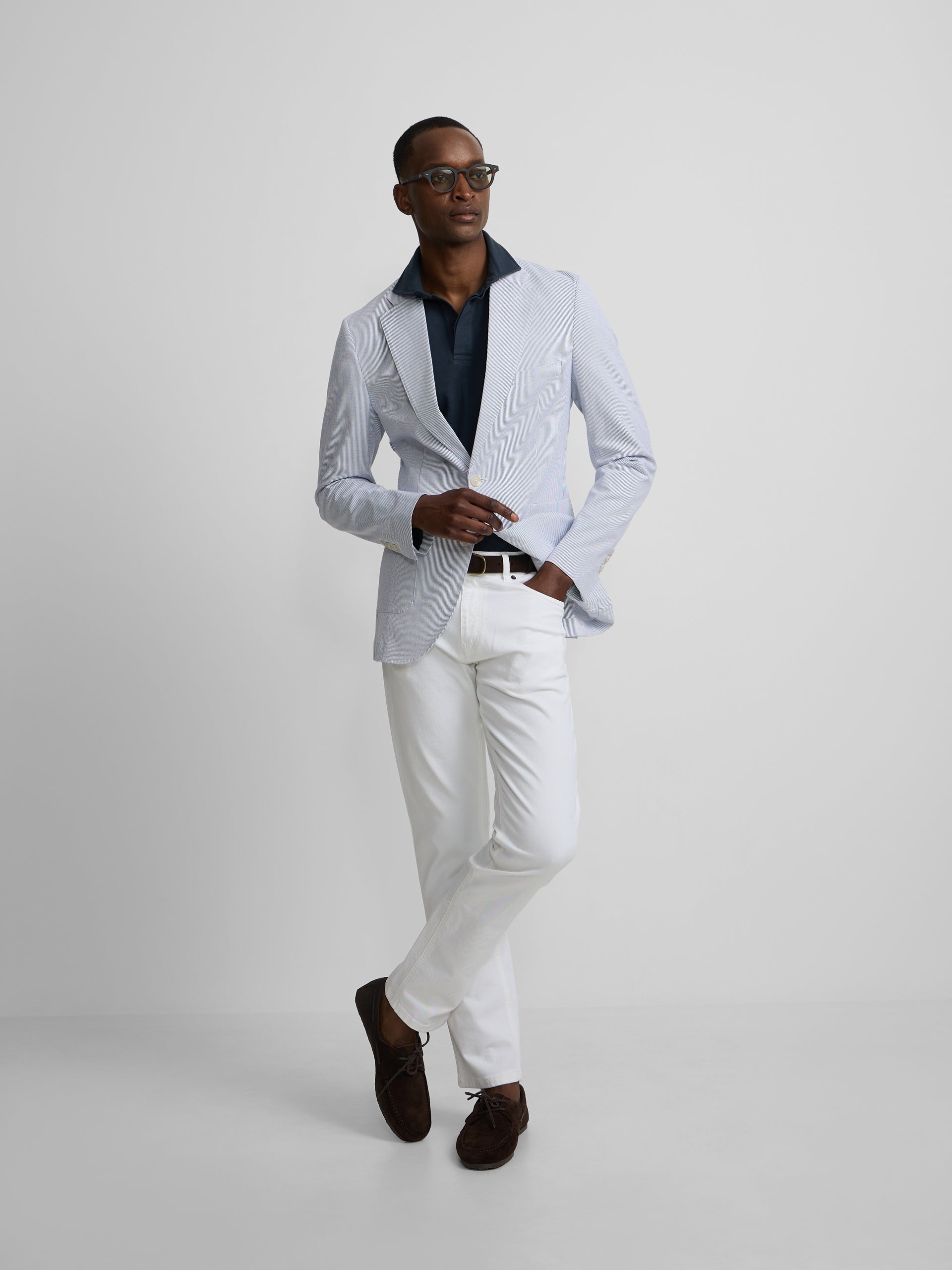 Blazer seersucker riscas azuis