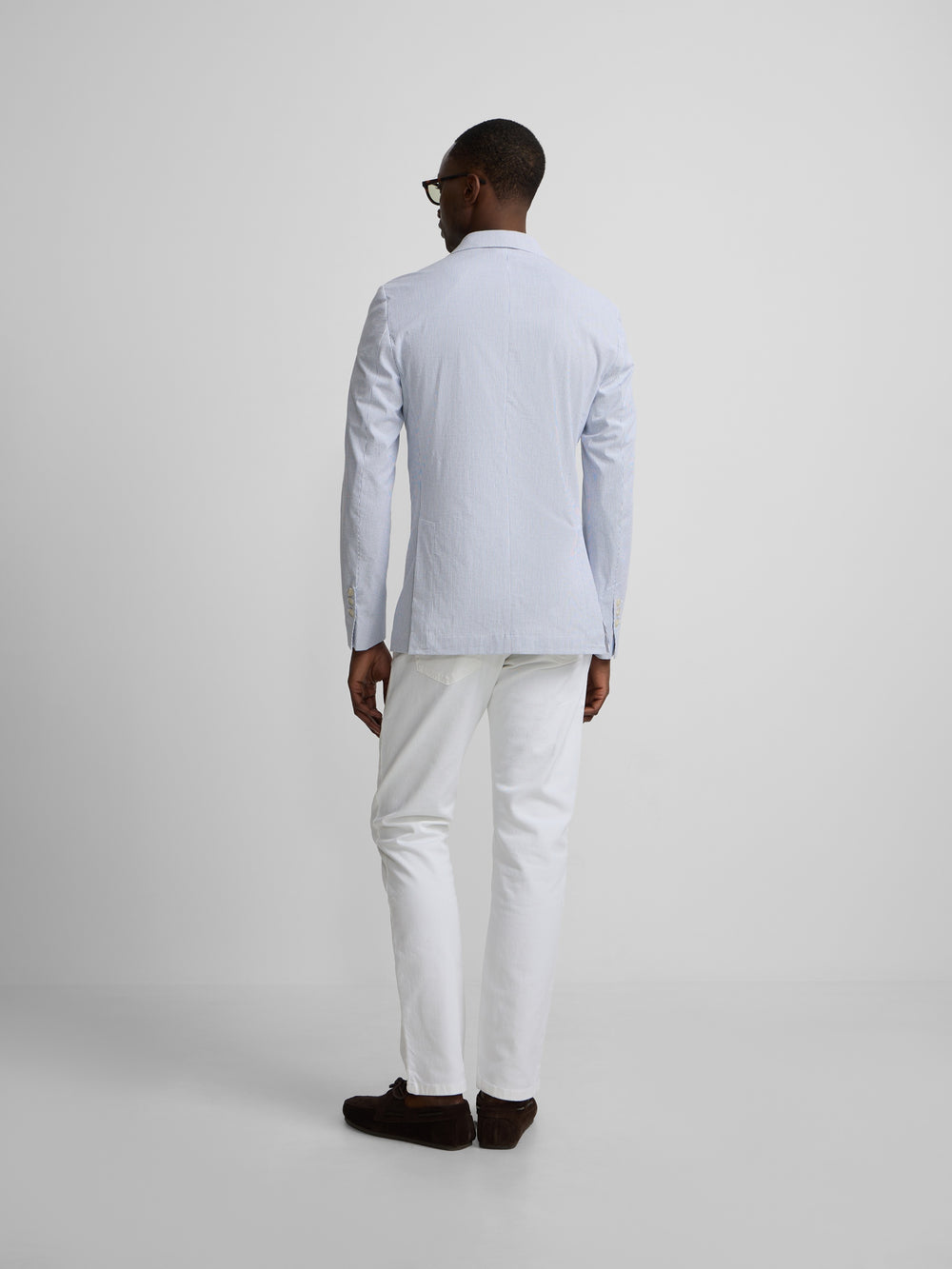 Veste américaine seersucker à rayures bleues