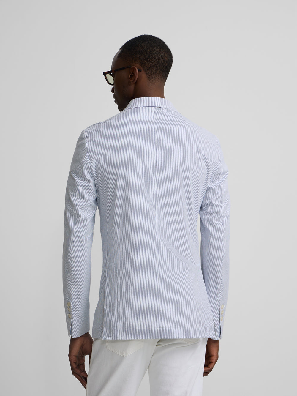 Veste américaine seersucker à rayures bleues