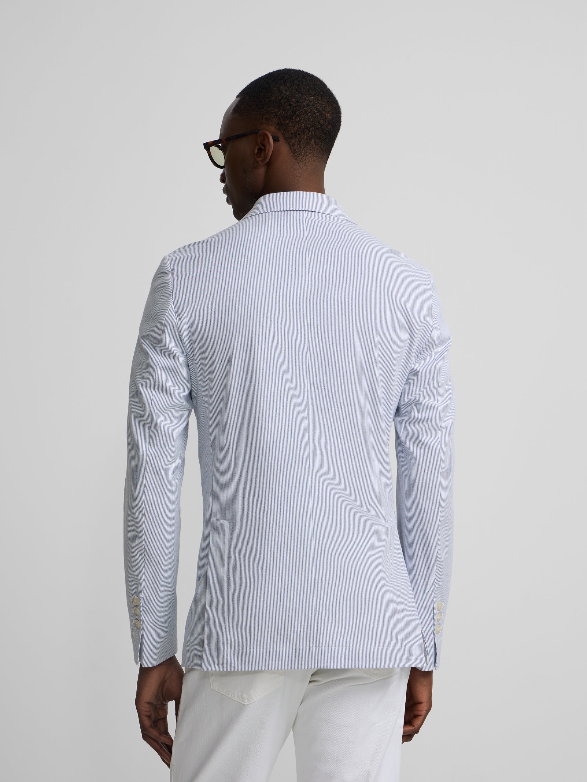 Blazer seersucker riscas azuis