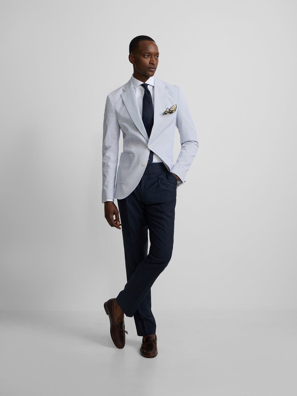 Veste américaine seersucker à rayures bleues