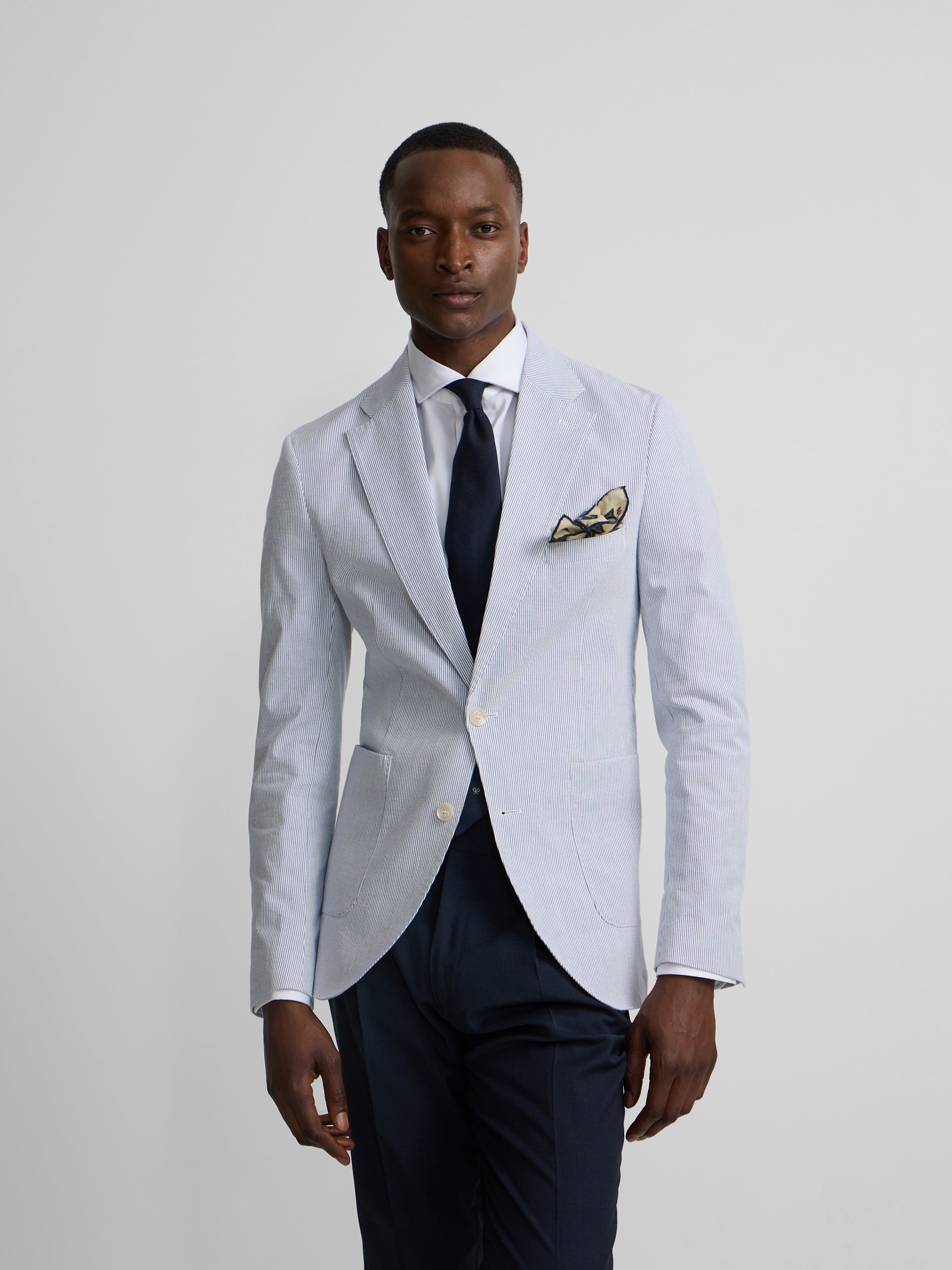 Blazer seersucker riscas azuis