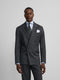 Grey pinstripe double-breasted suit jacket