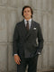 Grey pinstripe double-breasted suit jacket