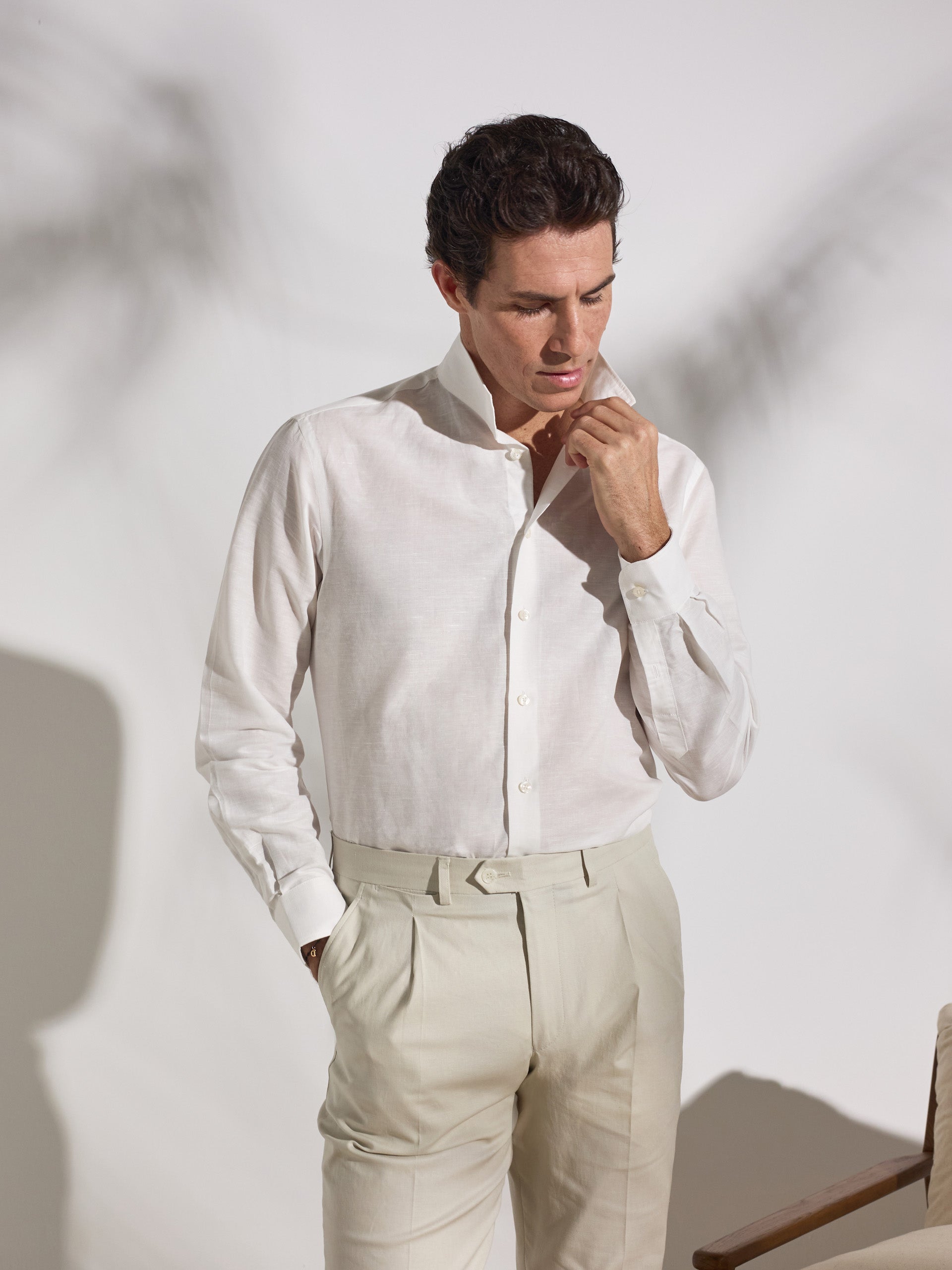 Camisa de linho unique gola alta branca