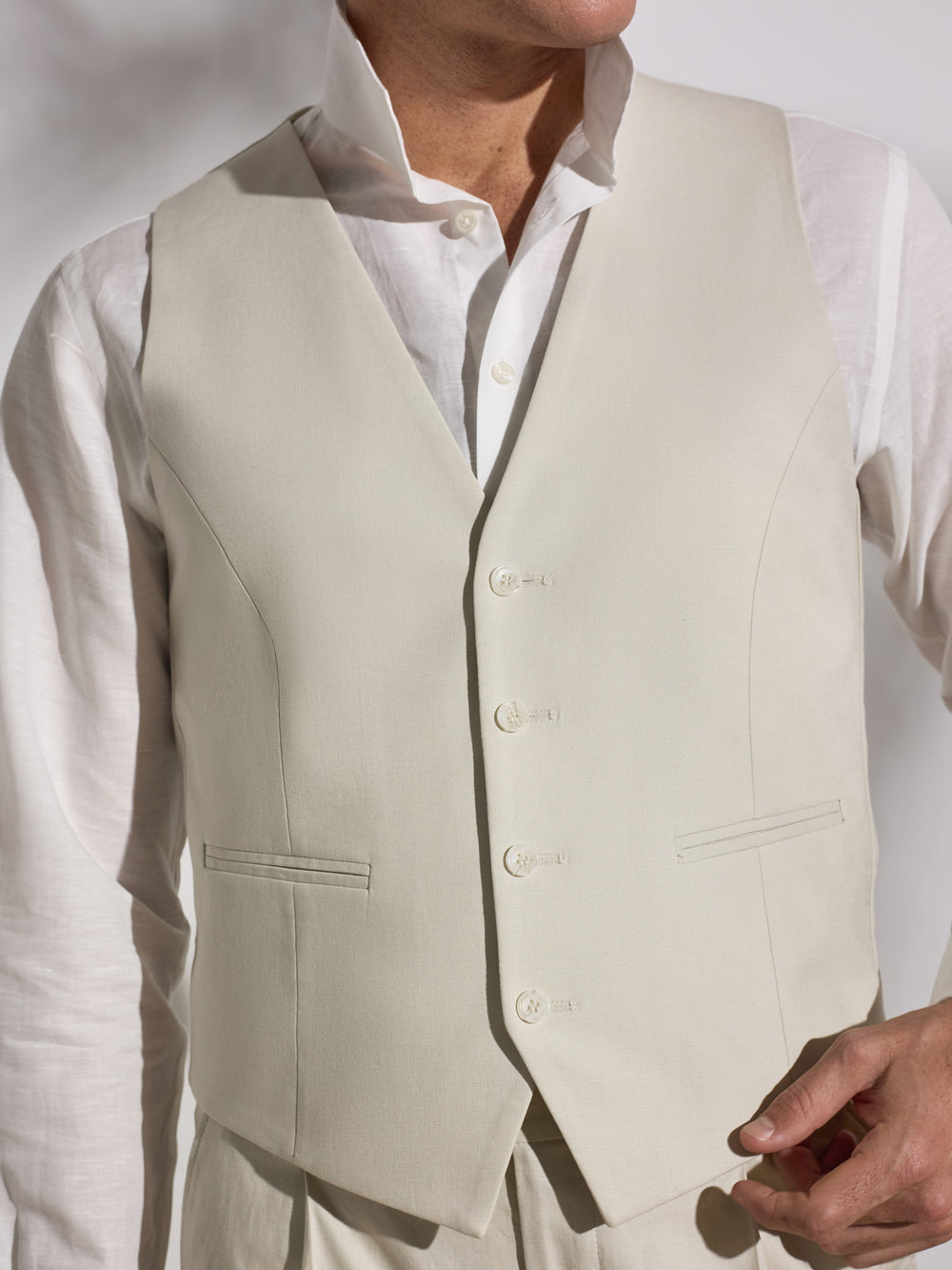 Chaleco traje unique lino piedra