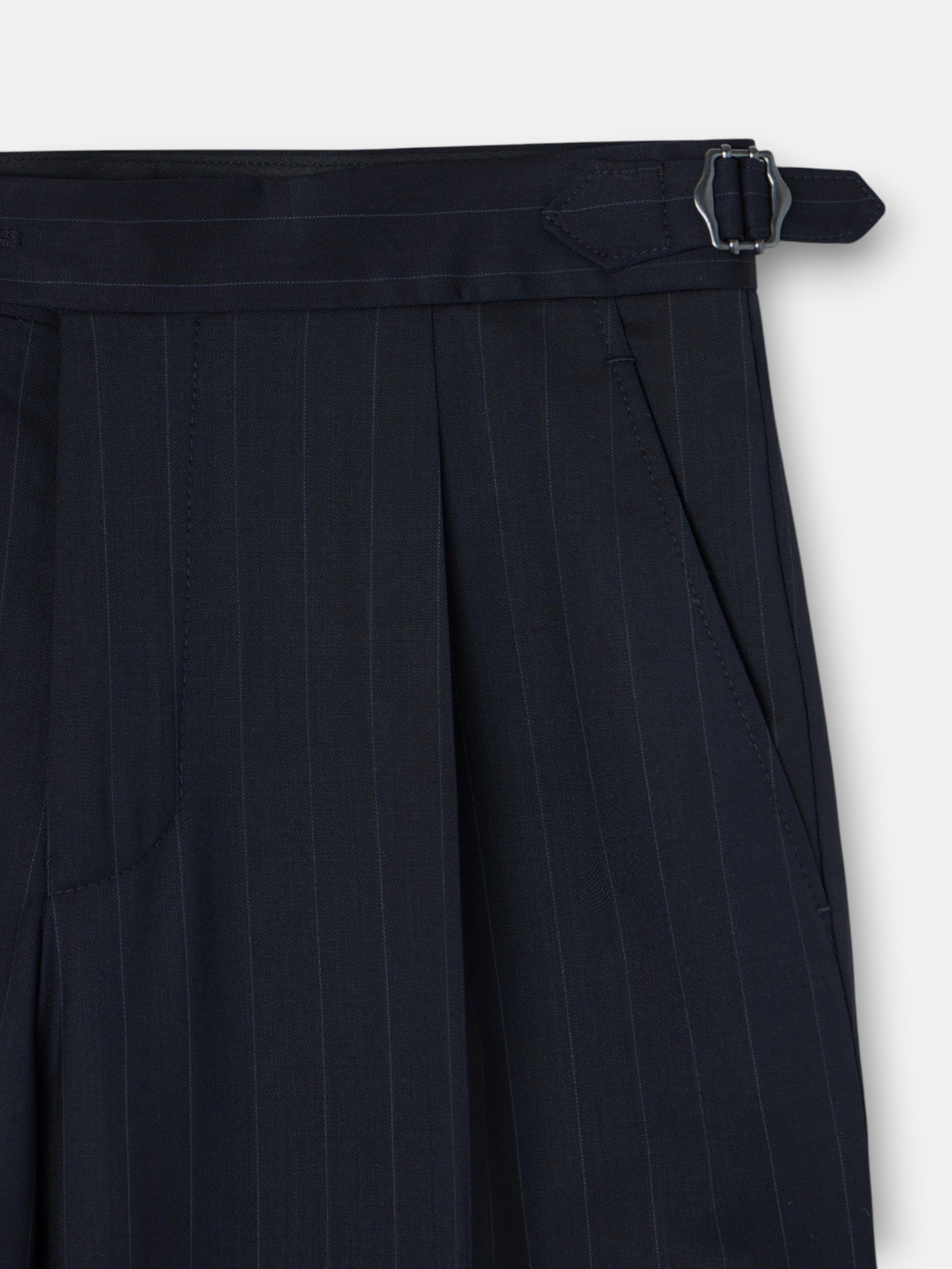Navy blue pinstripe suit trousers