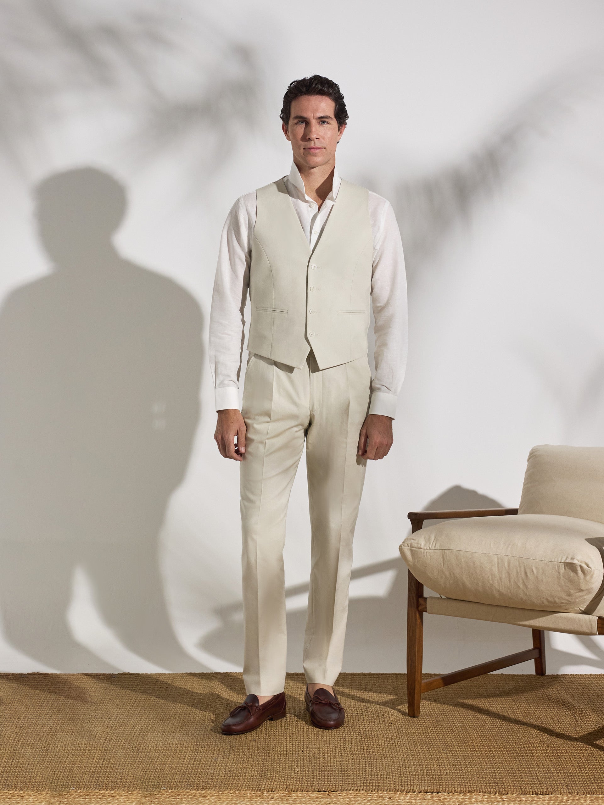 Pantalon traje unique lino piedra