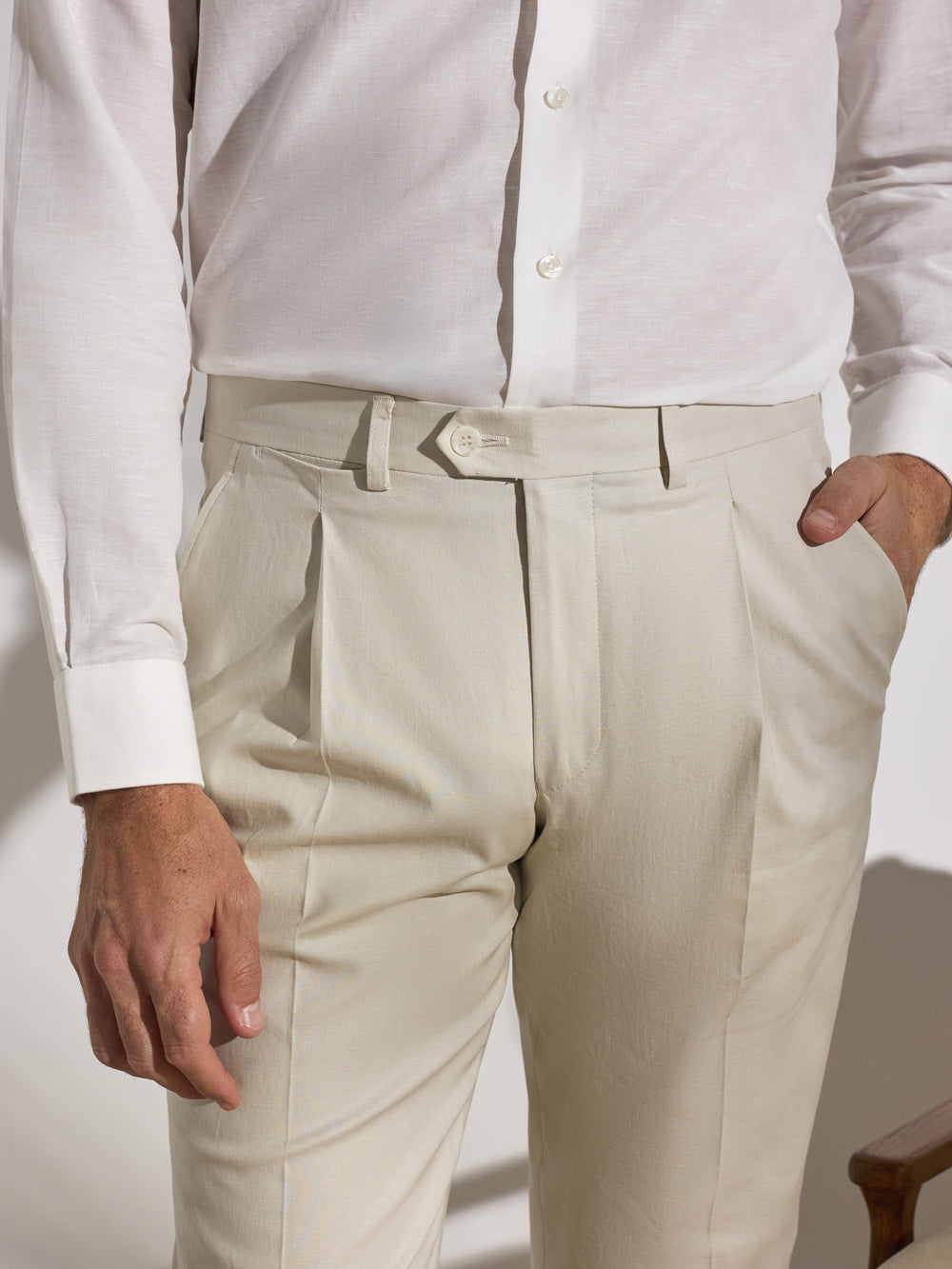 Pantalon traje unique lino piedra
