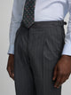 Grey pinstripe double-breasted suit trousers