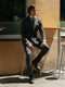 Grey pinstripe double-breasted suit trousers