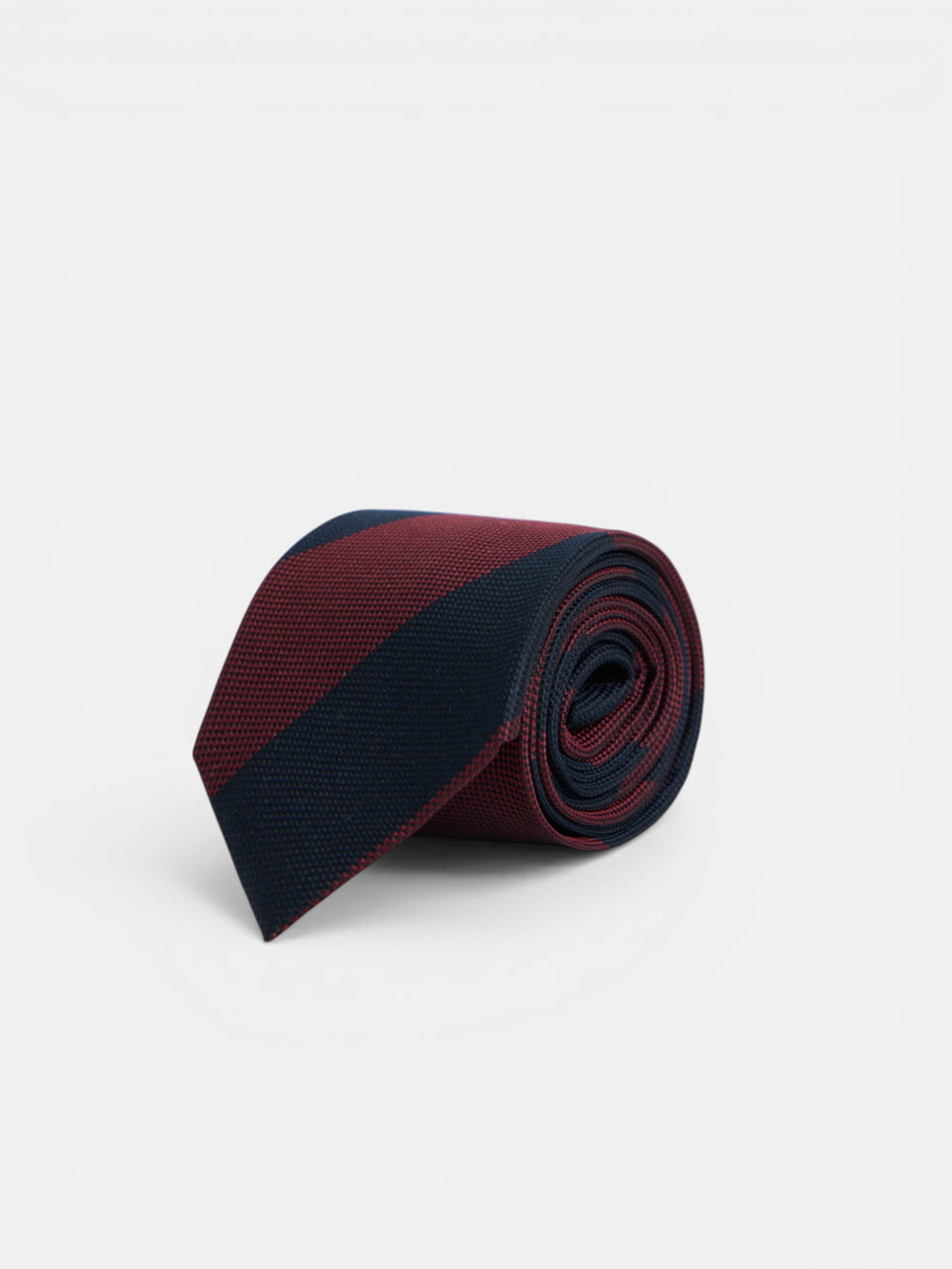 Gravata às riscas regimental bordeaux e azul-marinho